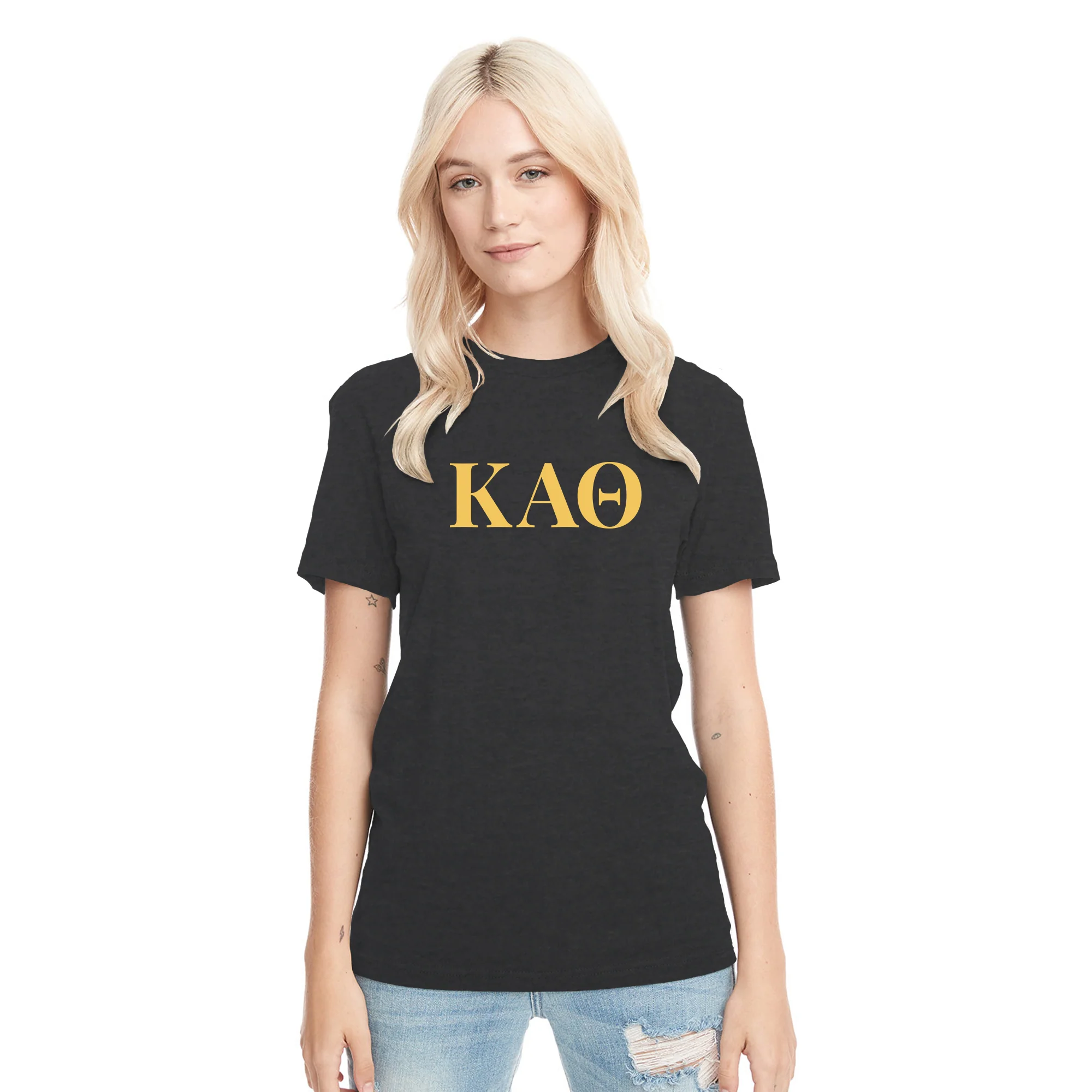 Kappa Alpha Theta Greek Letter Block NLA Triblend T-Shirt - Vintage Black - Image 3