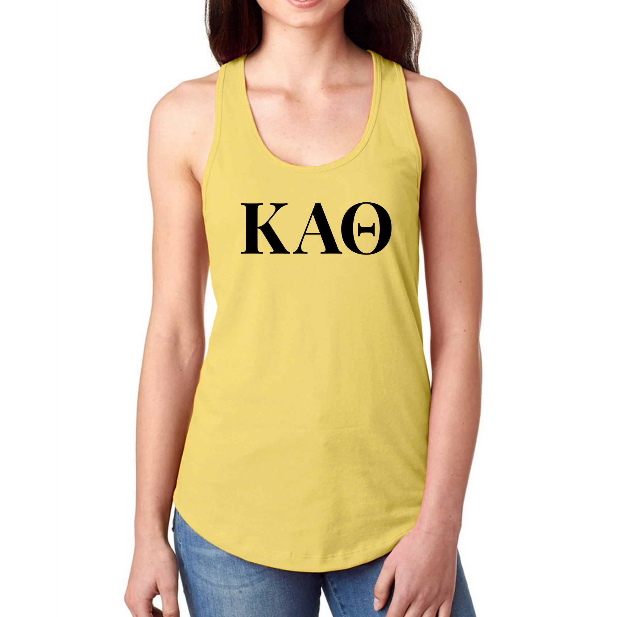 Kappa Alpha Theta Greek Letter Block Racerback Tank - Banana Cream - Image 3
