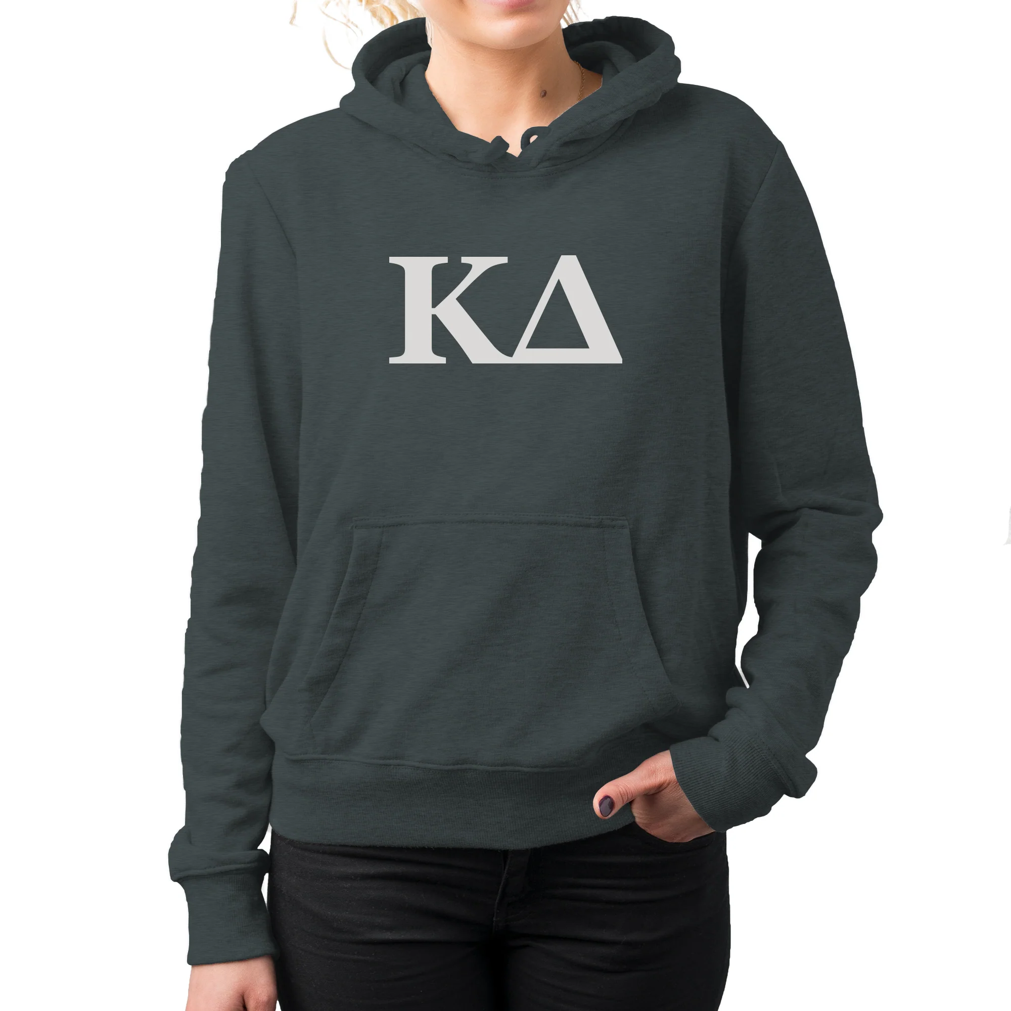 Kappa Delta Greek Letter Block Hoodie - Dark Heather - Image 3