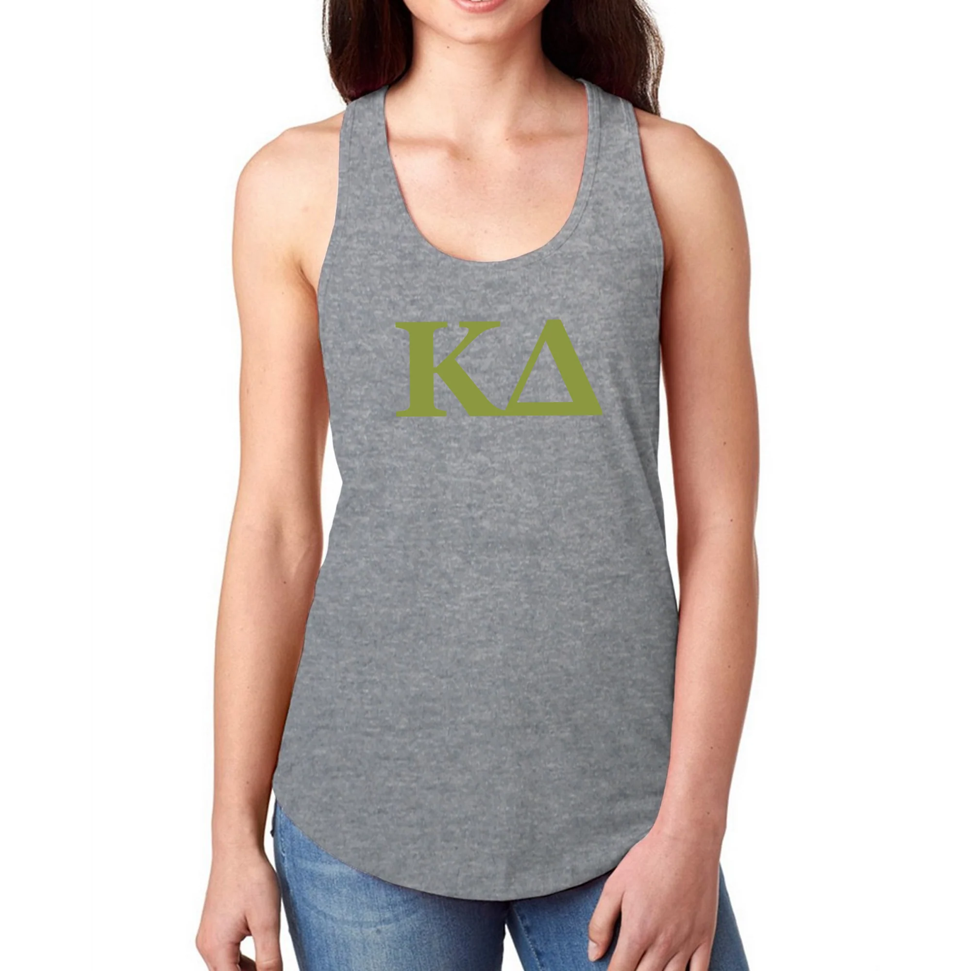 Kappa Delta Greek Letter Block Racerback Tank - Heather Grey - Image 3
