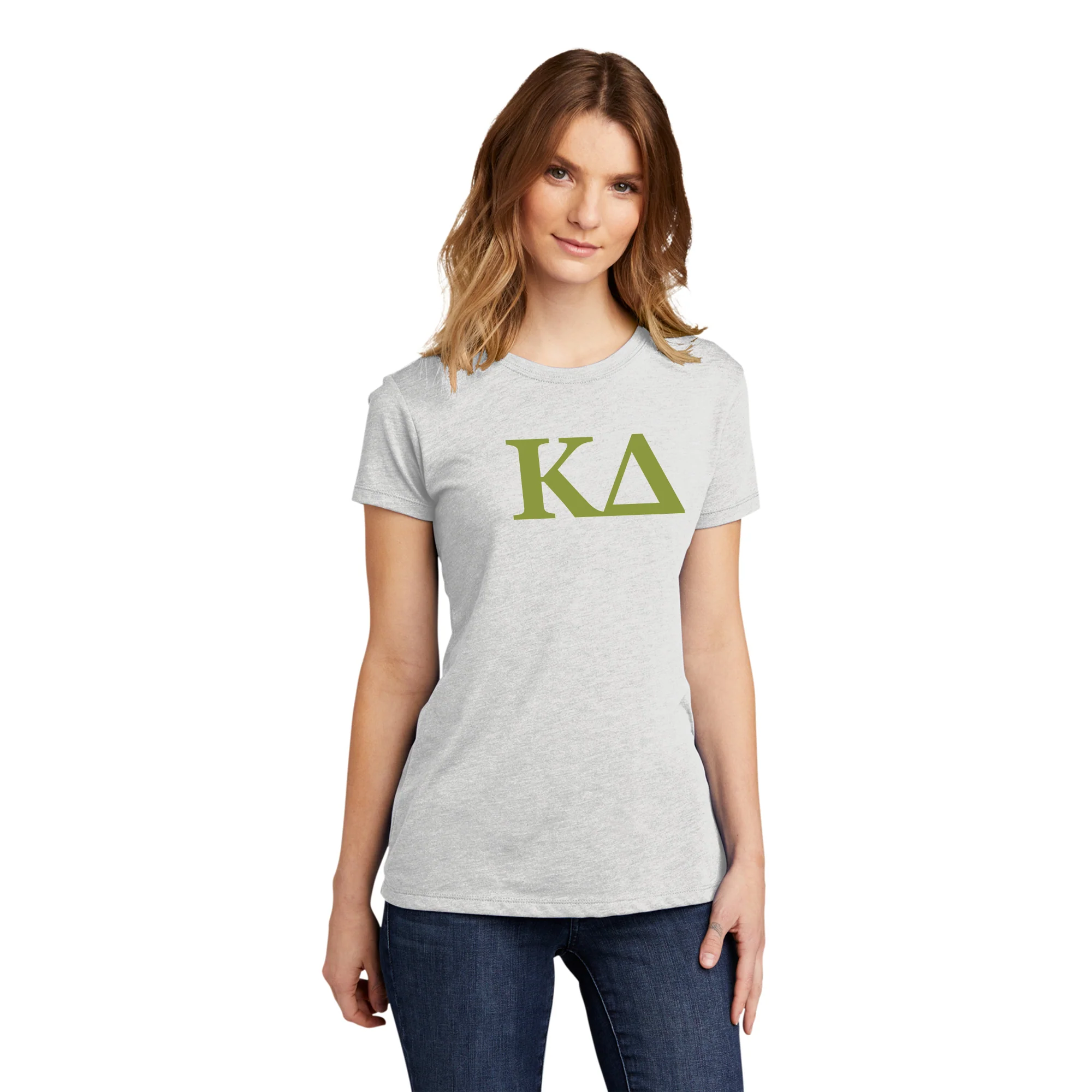 Kappa Delta Greek Letter Block Womens NLA Triblend T-Shirt - Heather White - Image 3