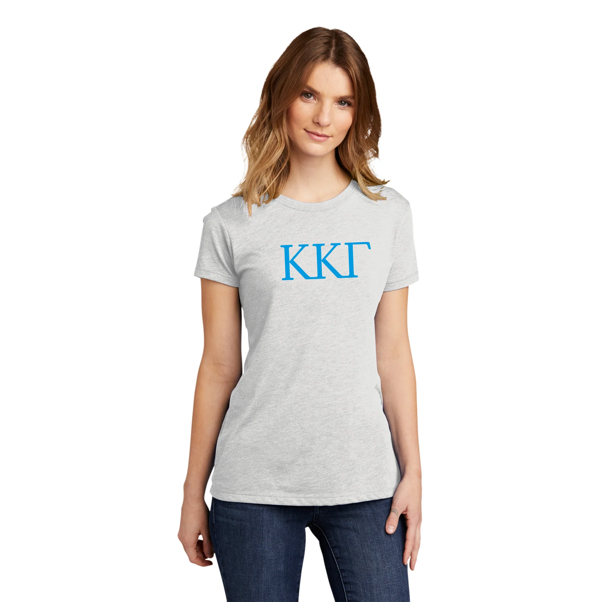 Kappa Kappa Gamma Greek Letter Block Womens NLA Triblend T-Shirt - Heather White - Image 3