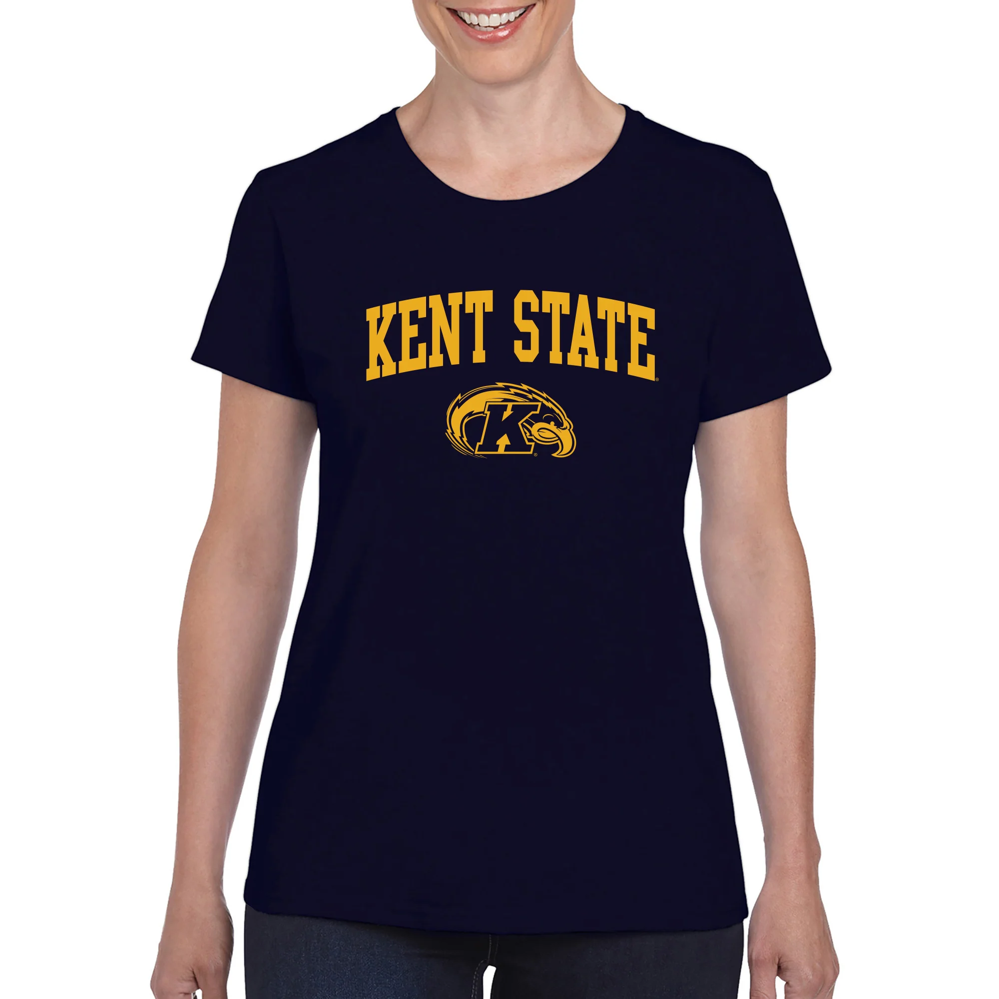Kent State University Golden Flashes Arch Logo Womens Short Sleeve T Shirt - Navy - Image 3