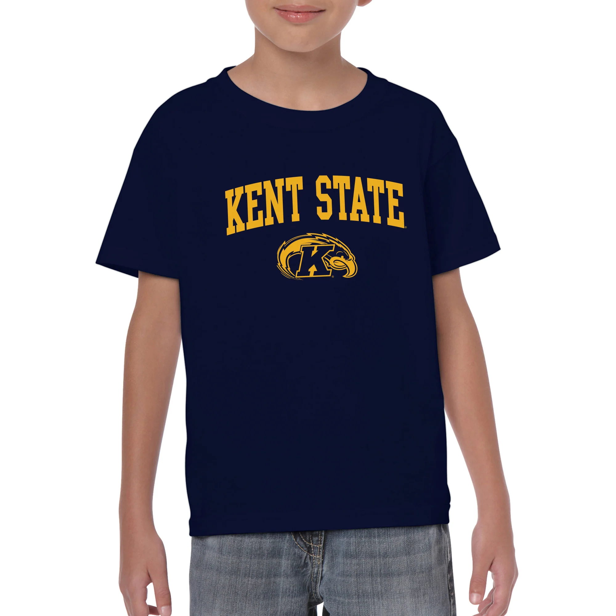 Kent State University Golden Flashes Arch Logo Youth Short Sleeve T Shirt - Navy - Image 3
