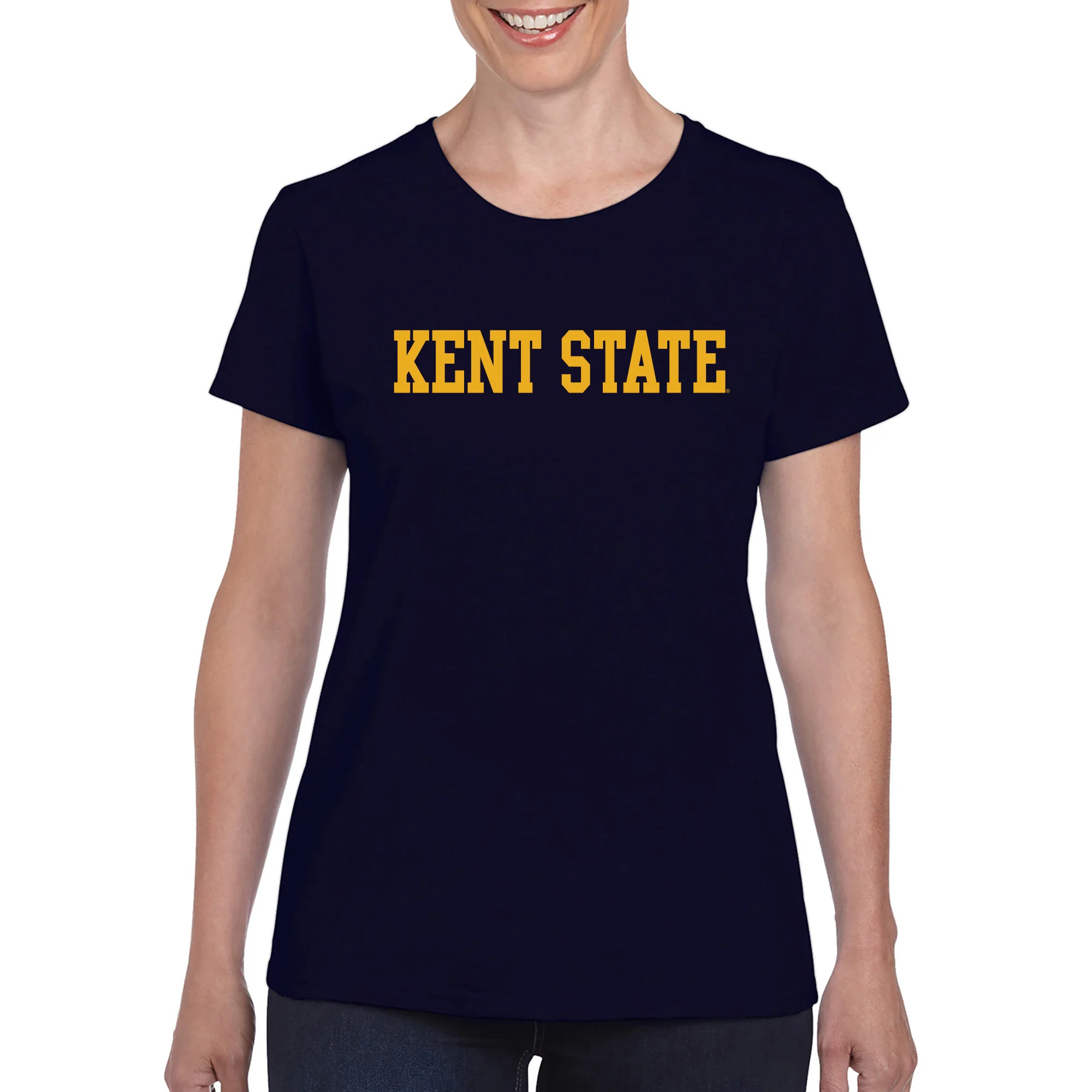 Kent State University Golden Flashes Basic Block Womens Short Sleeve T Shirt - Navy - Image 3