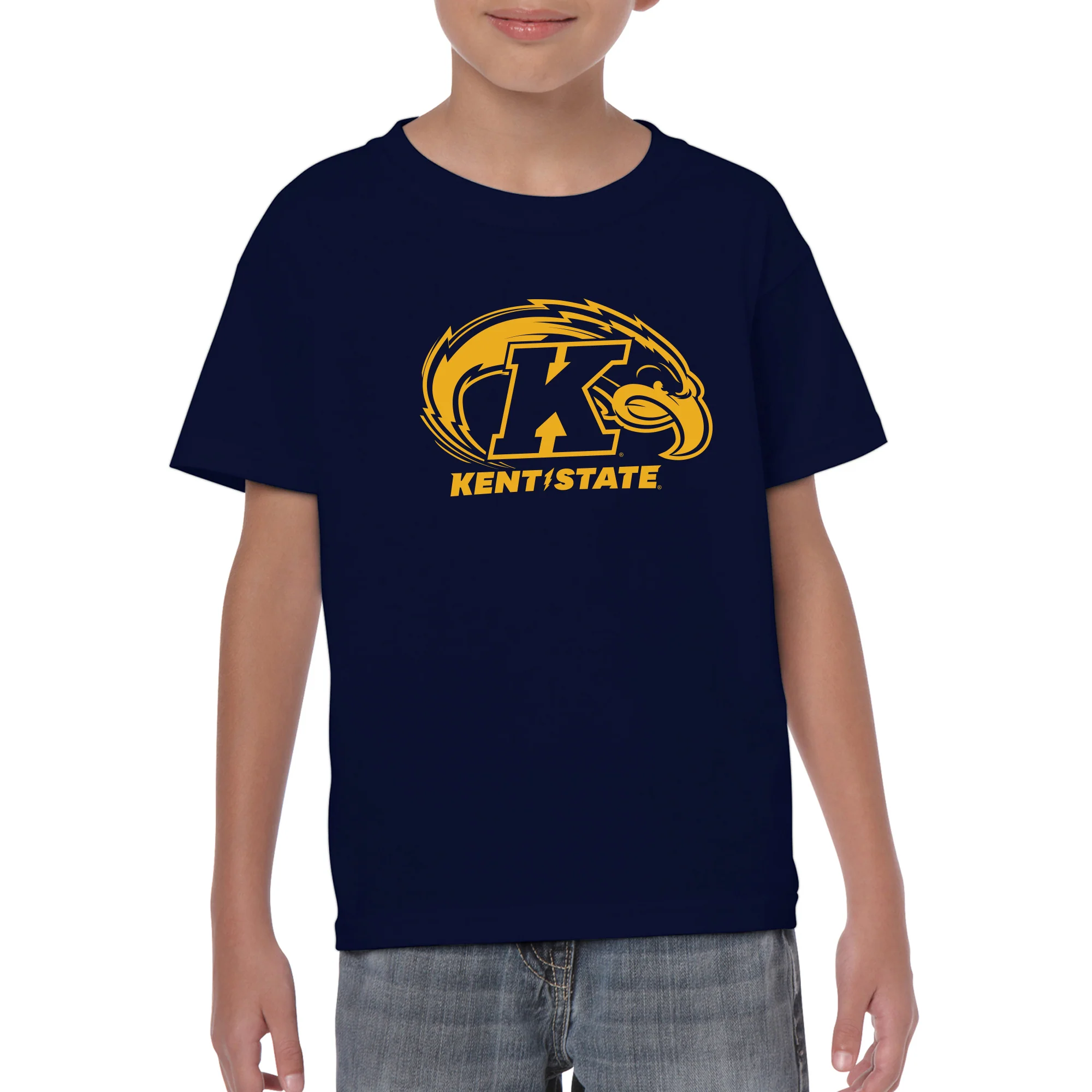 Kent State University Golden Flashes Primary Logo Youth Short Sleeve T Shirt - Navy - Image 3