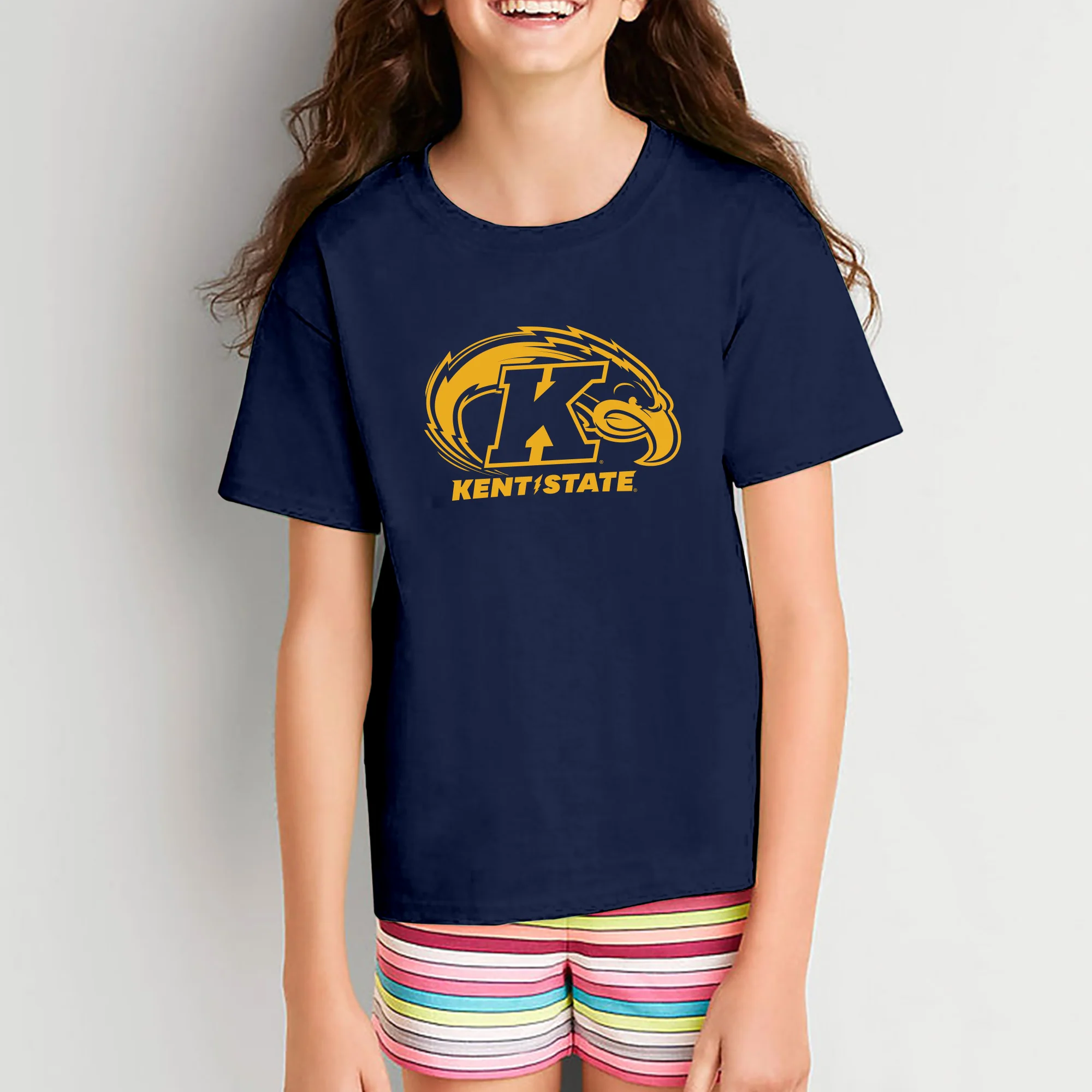 Kent State University Golden Flashes Primary Logo Youth Short Sleeve T Shirt - Navy - Image 4
