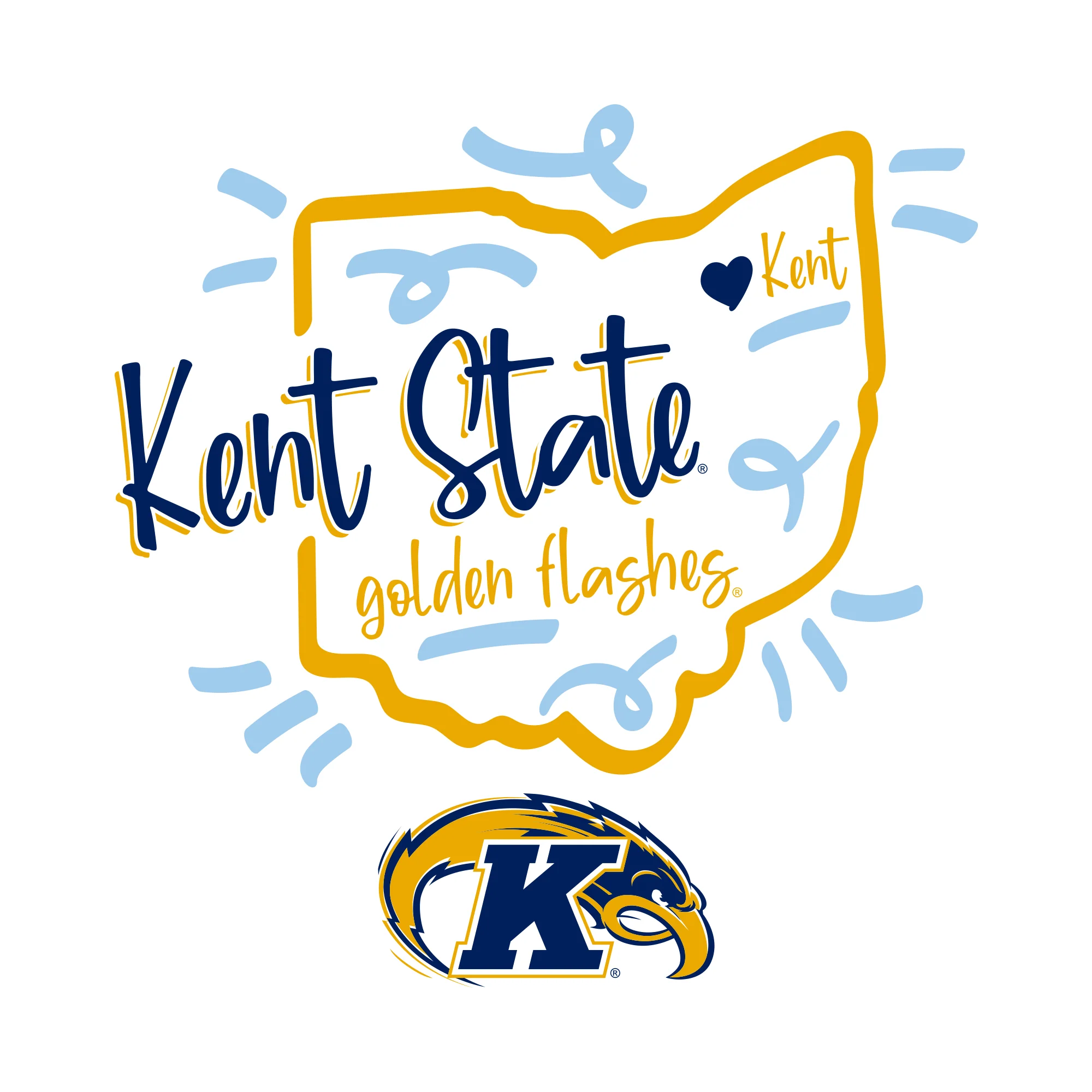 Kent State University Golden Flashes Playful Sketch Cotton Short Sleeve T Shirt - White - Image 4