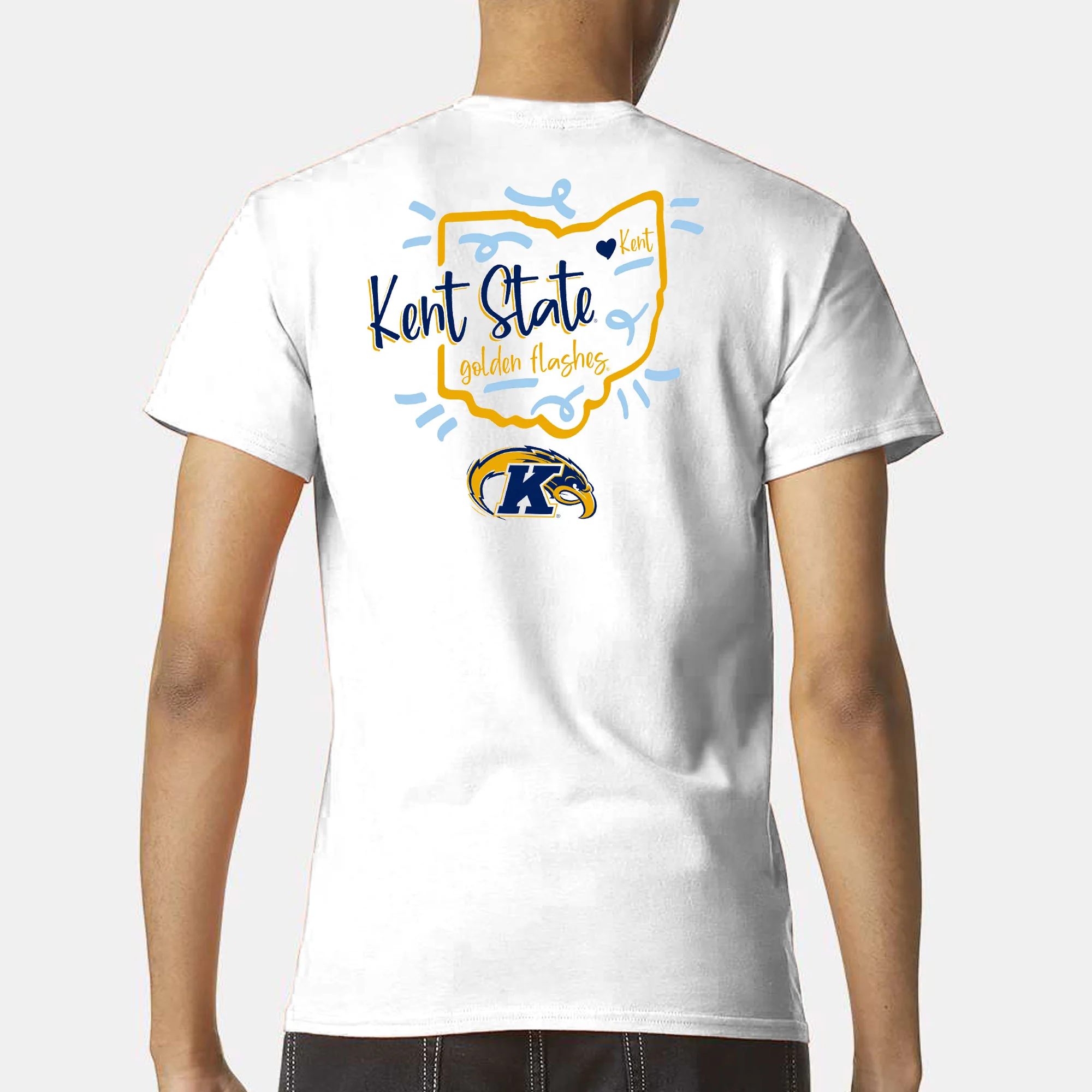 Kent State University Golden Flashes Playful Sketch Cotton Short Sleeve T Shirt - White - Image 5