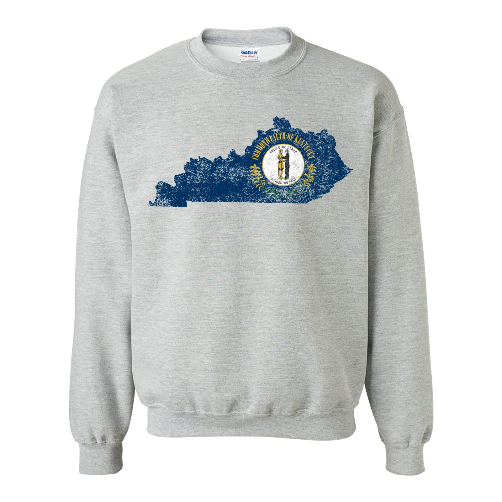 Kentucky Distressed State Flag Outline Crewneck Sweatshirt - Sport Grey
