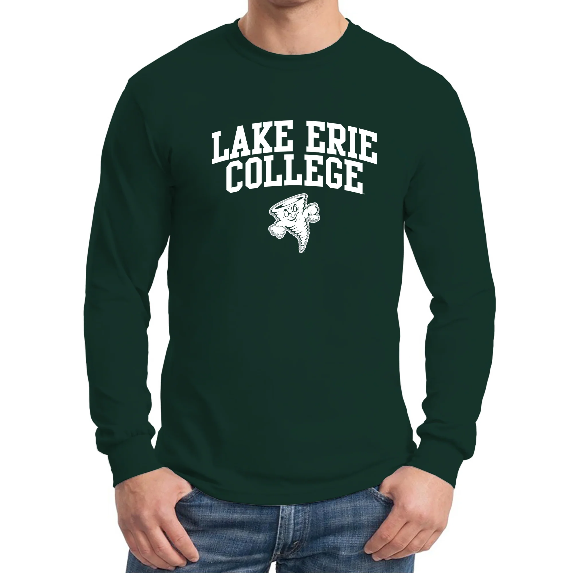 Lake Erie College Storm Arch Logo Long Sleeve T Shirt - Forest - Image 3