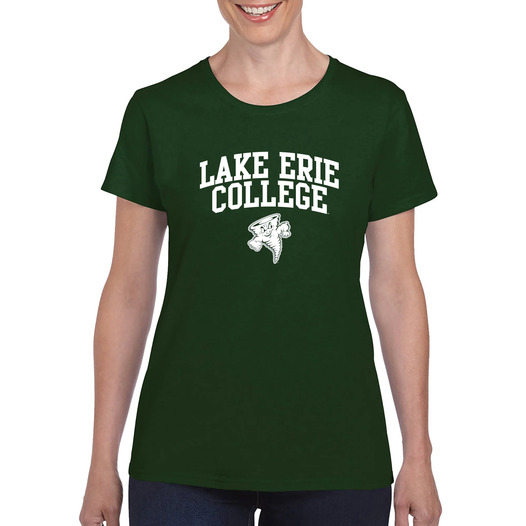 Lake Erie College Storm Arch Logo Women's Short Sleeve T Shirt - Forest - Image 3