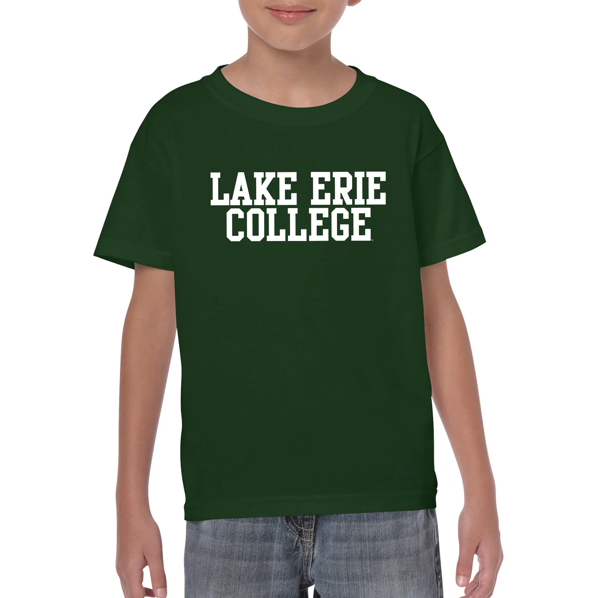 Lake Erie College Storm Basic Block Youth Short Sleeve T Shirt - Forest - Image 3