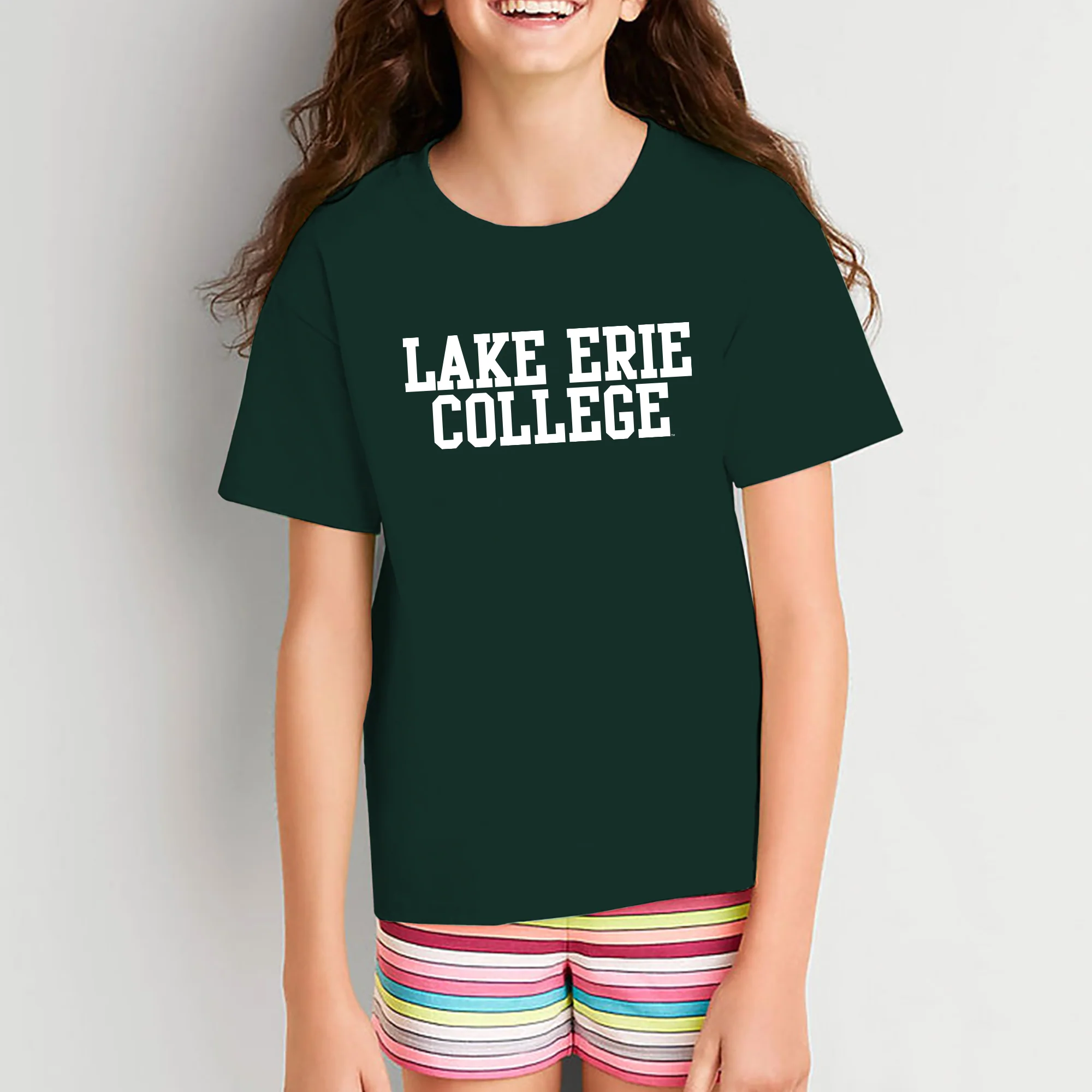 Lake Erie College Storm Basic Block Youth Short Sleeve T Shirt - Forest - Image 4