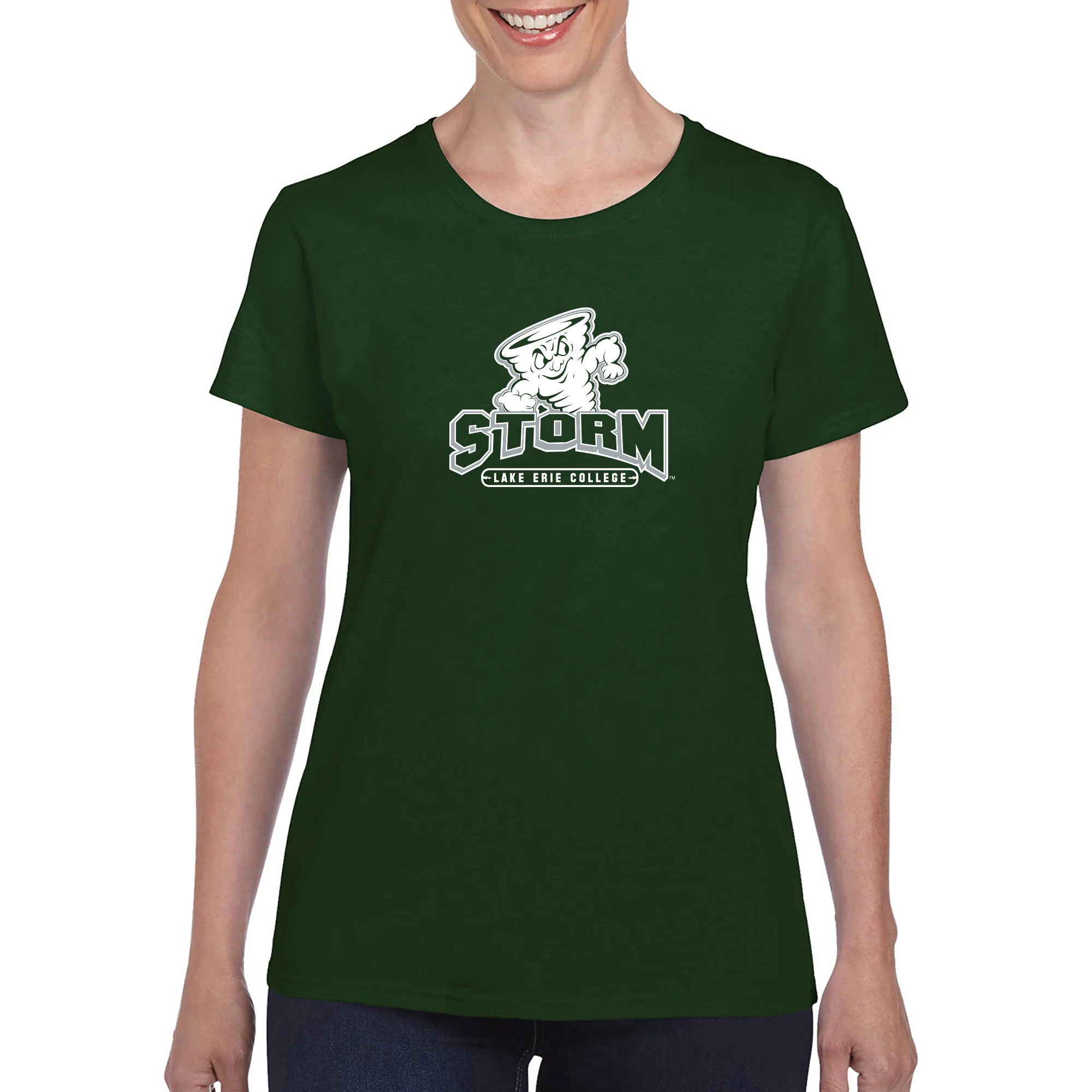 Lake Erie College Storm Primary Logo Women's Short Sleeve T Shirt - Forest - Image 3