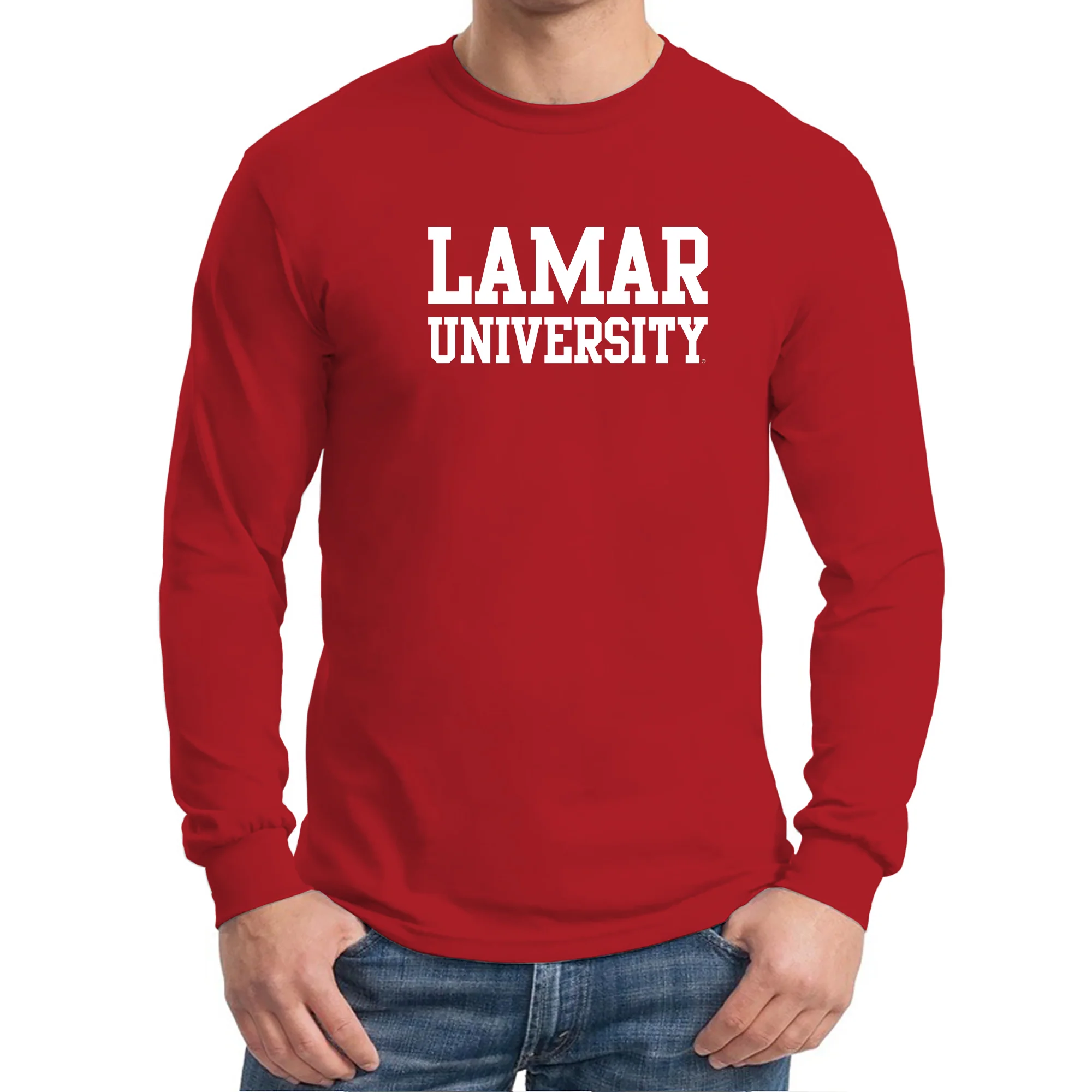 Lamar University Cardinals Basic Block Long Sleeve T Shirt - Red - Image 3