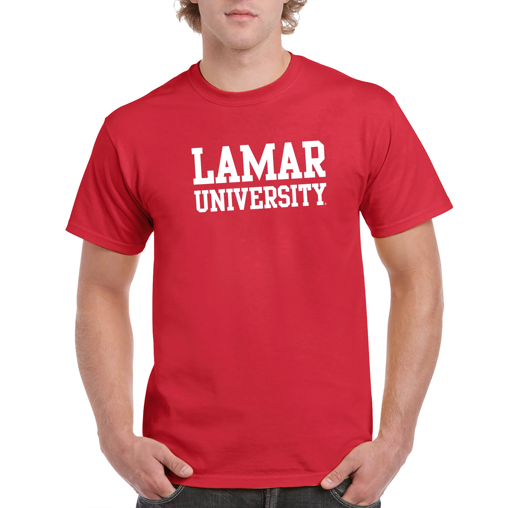 Lamar University Cardinals Basic Block Short Sleeve T Shirt - Red - Image 3