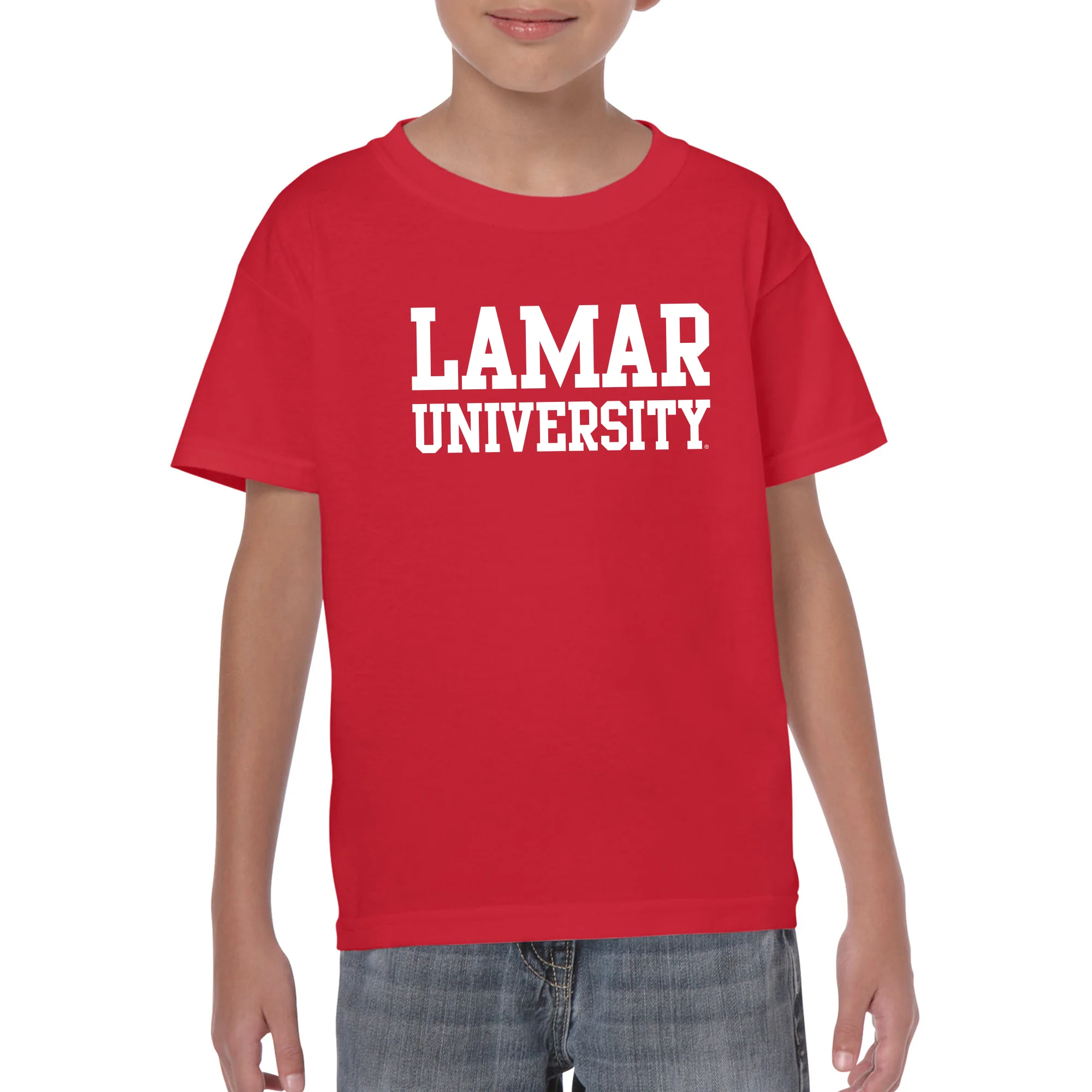 Lamar University Cardinals Basic Block Short Sleeve Youth T Shirt - Red - Image 3