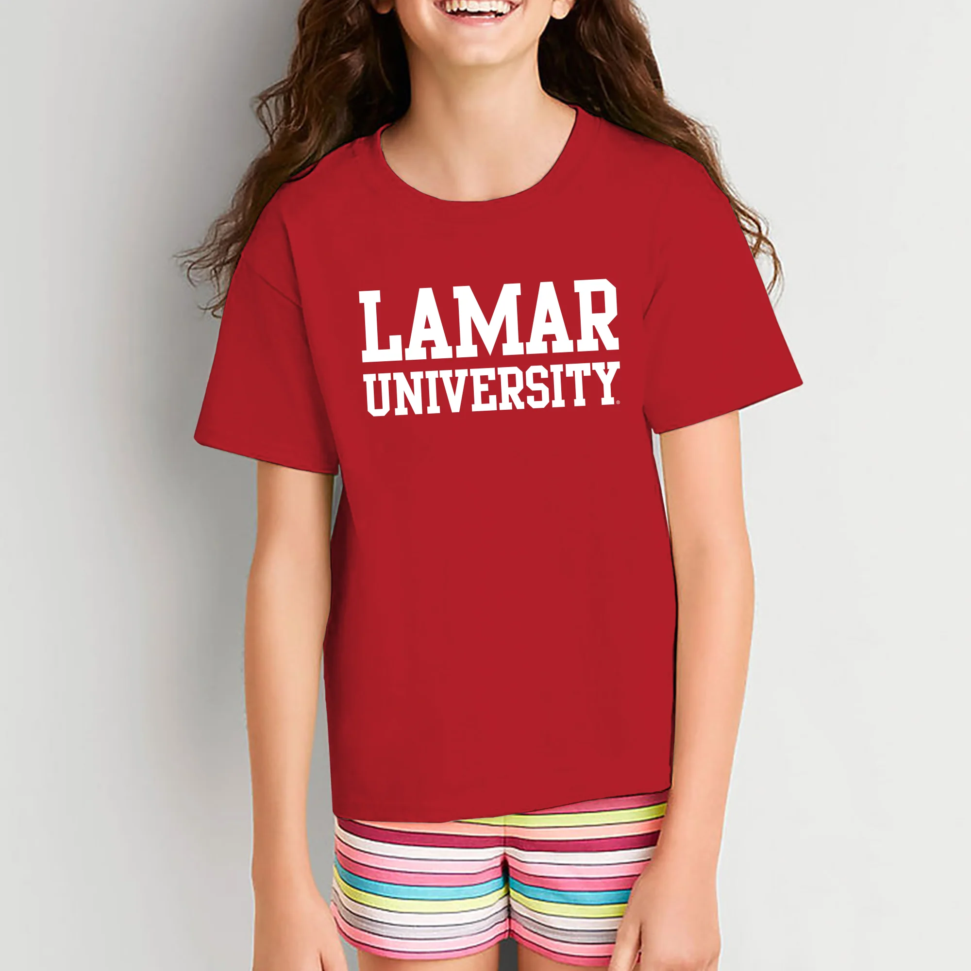 Lamar University Cardinals Basic Block Short Sleeve Youth T Shirt - Red - Image 4