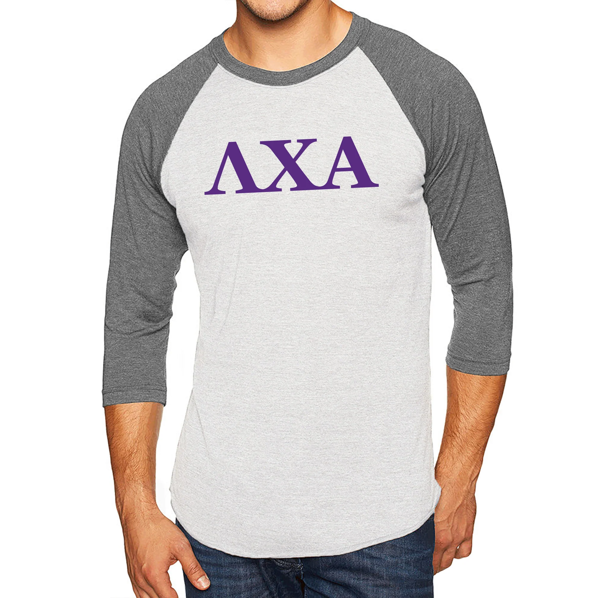Lambda Chi Alpha Greek Letter Block Raglan - White/Prem Htr - Image 3