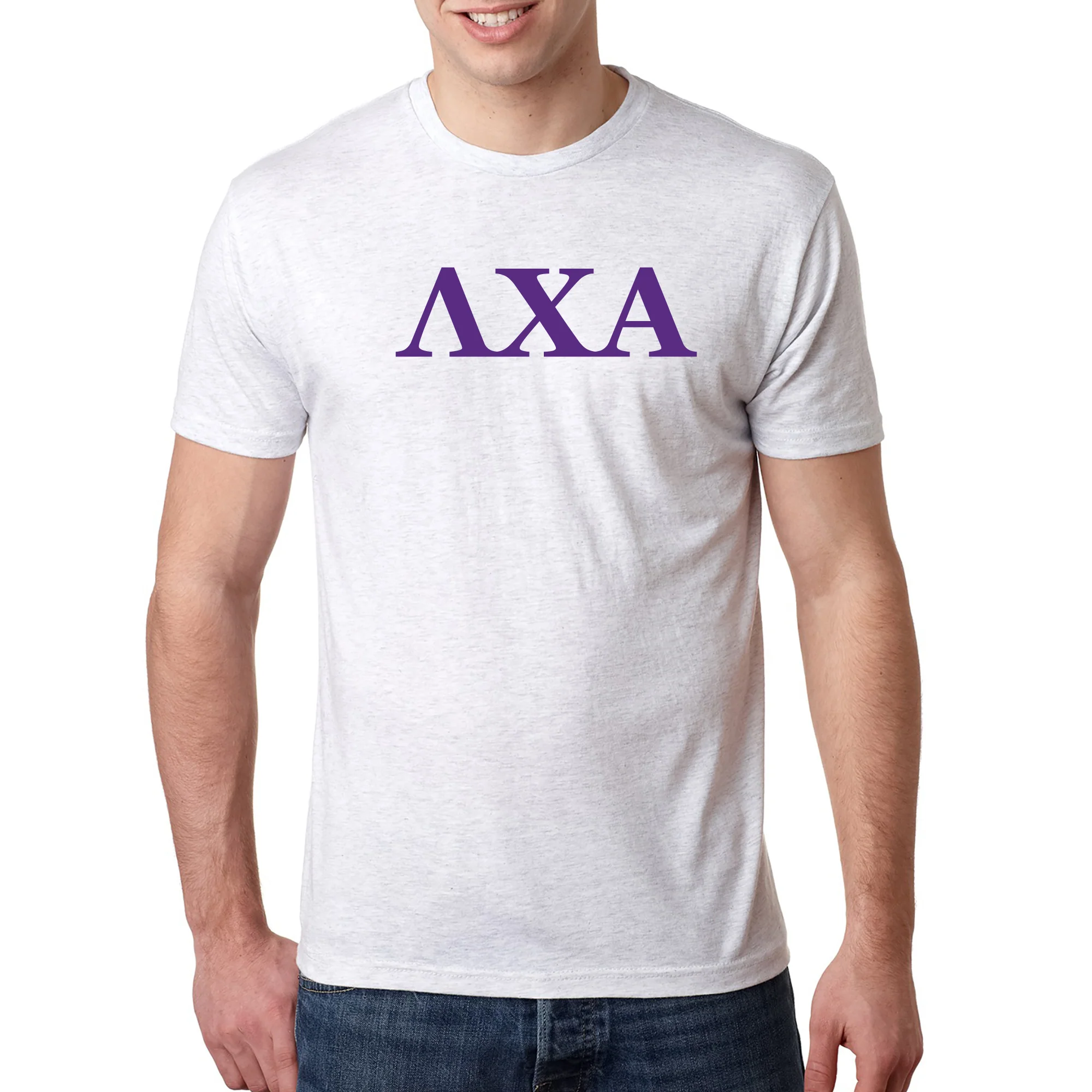 Lambda Chi Alpha Greek Letter Block Triblend T-Shirt - Heather White - Image 3