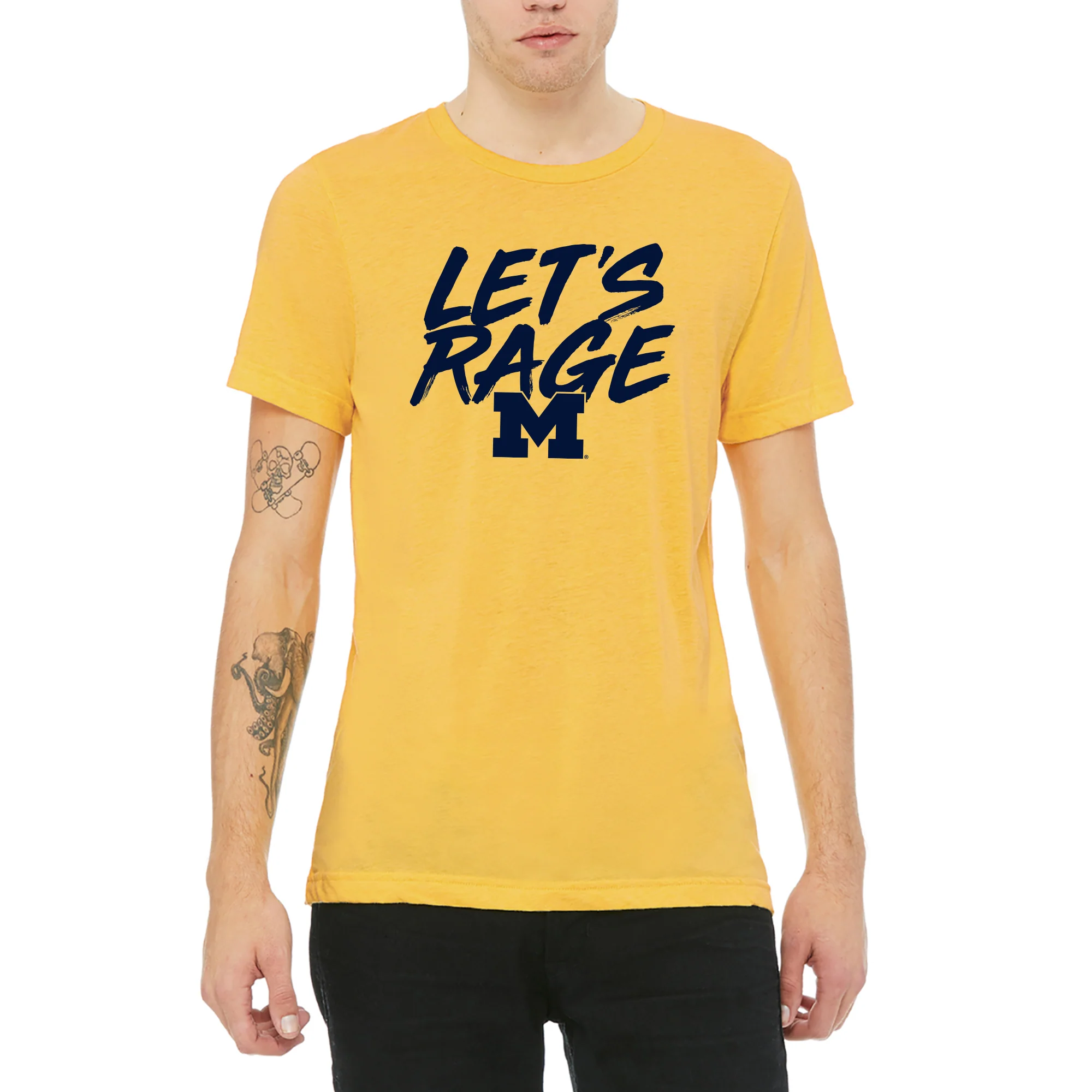 Michigan Let's Rage Canvas Triblend T-Shirt - Yellow Gold - Image 3