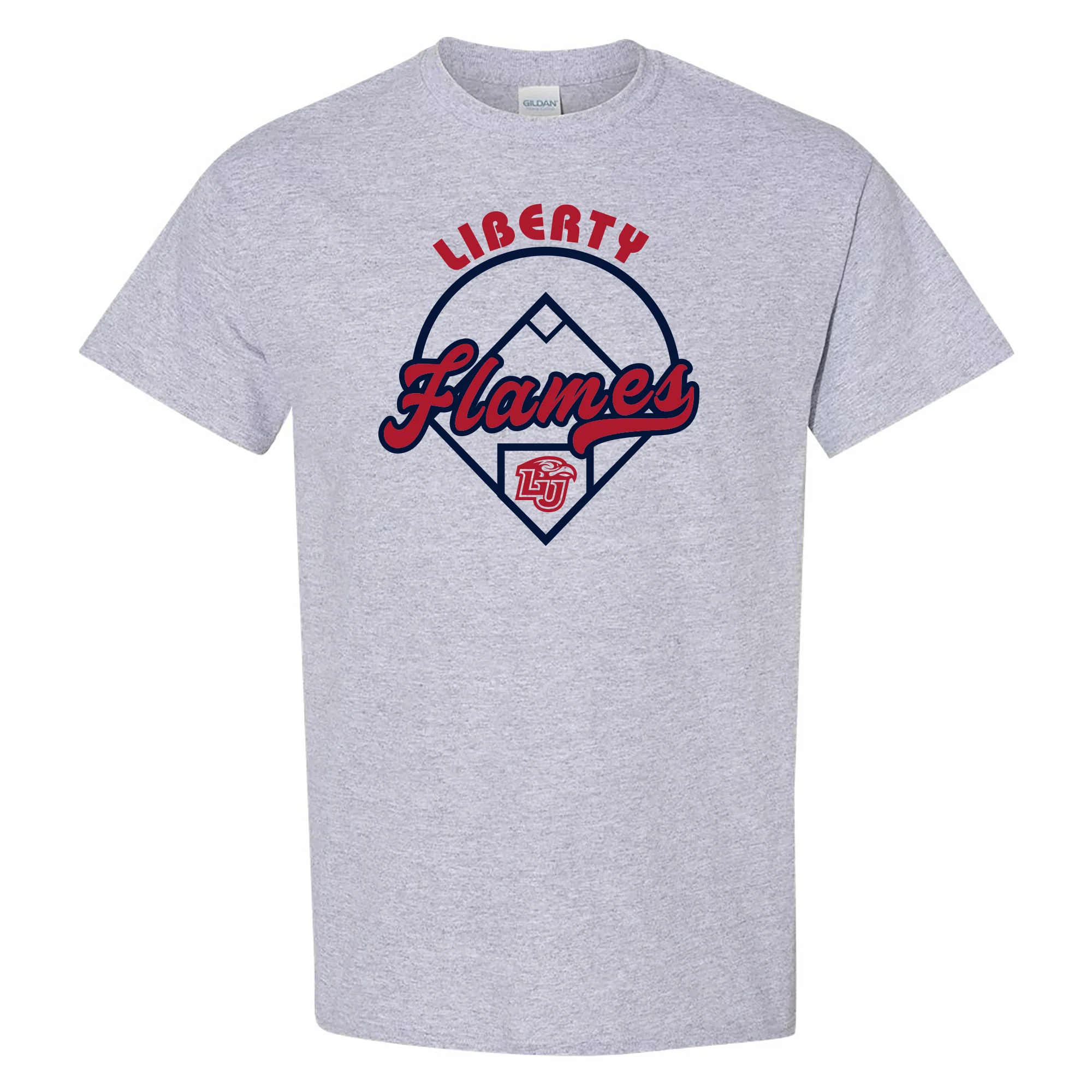 Liberty University Flames Baseball Field T Shirt - Sport Grey