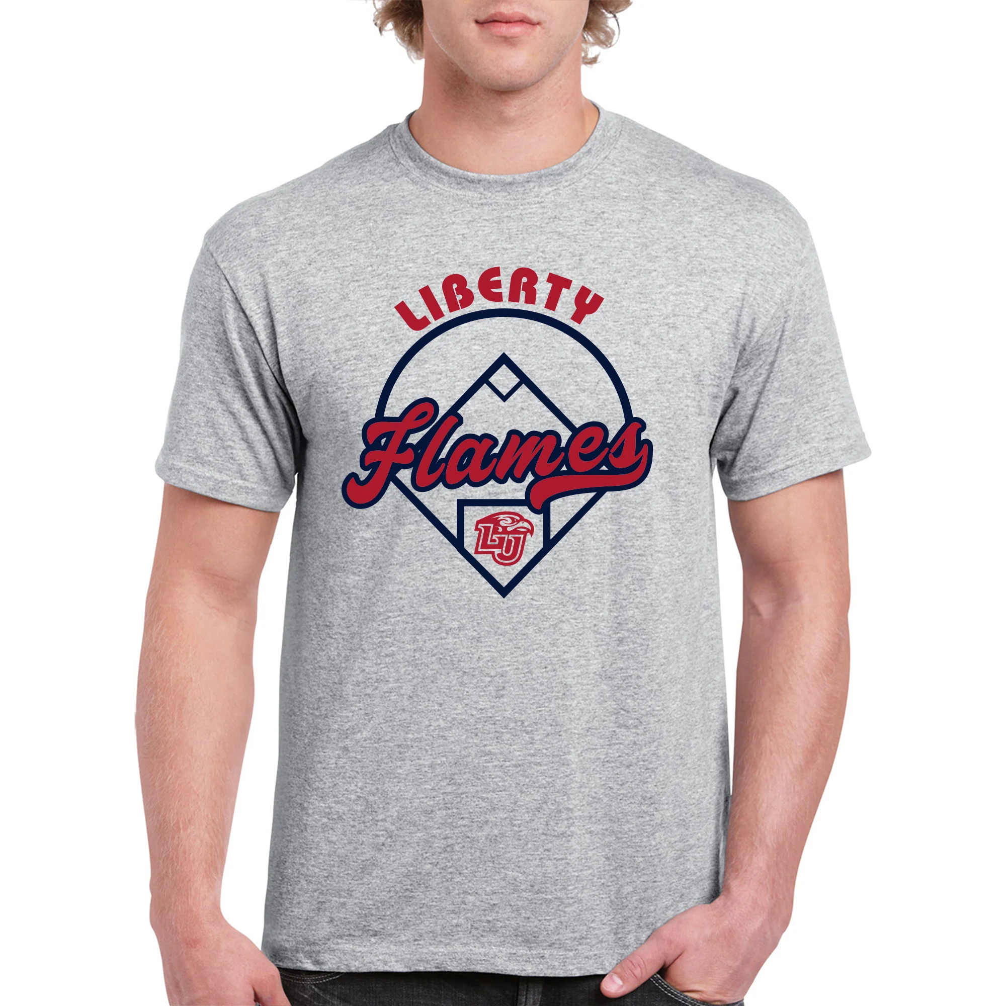 Liberty University Flames Baseball Field T Shirt - Sport Grey - Image 3