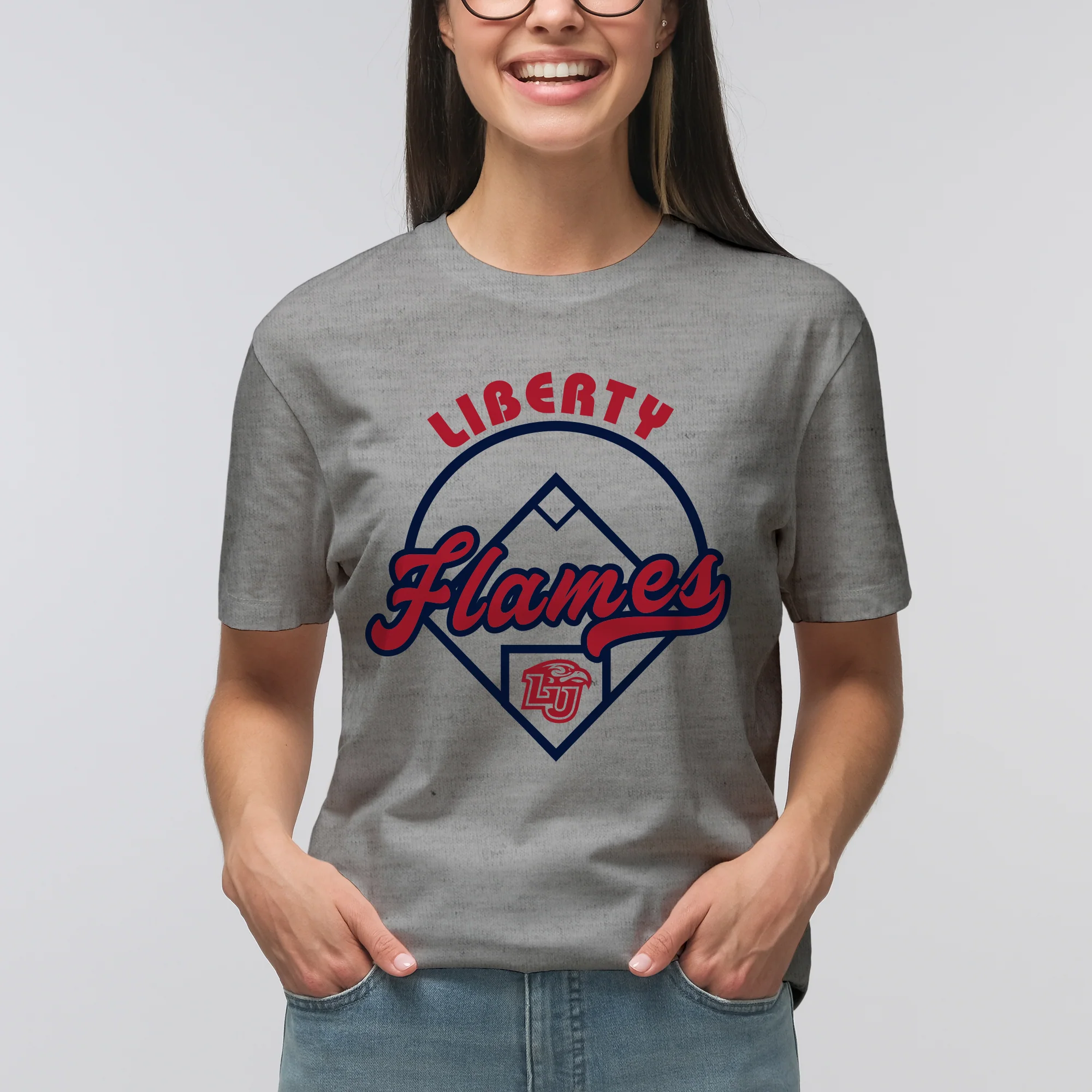Liberty University Flames Baseball Field T Shirt - Sport Grey - Image 4
