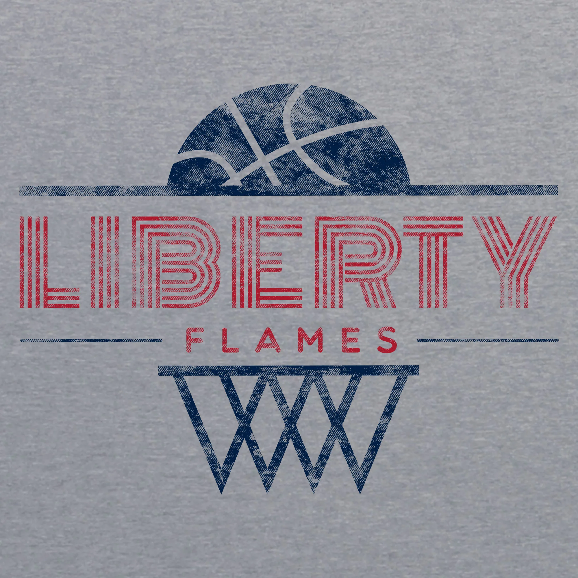 Liberty Flames Oblique Basketball Hoop Canvas Triblend T-Shirt - Athletic Grey - Image 2