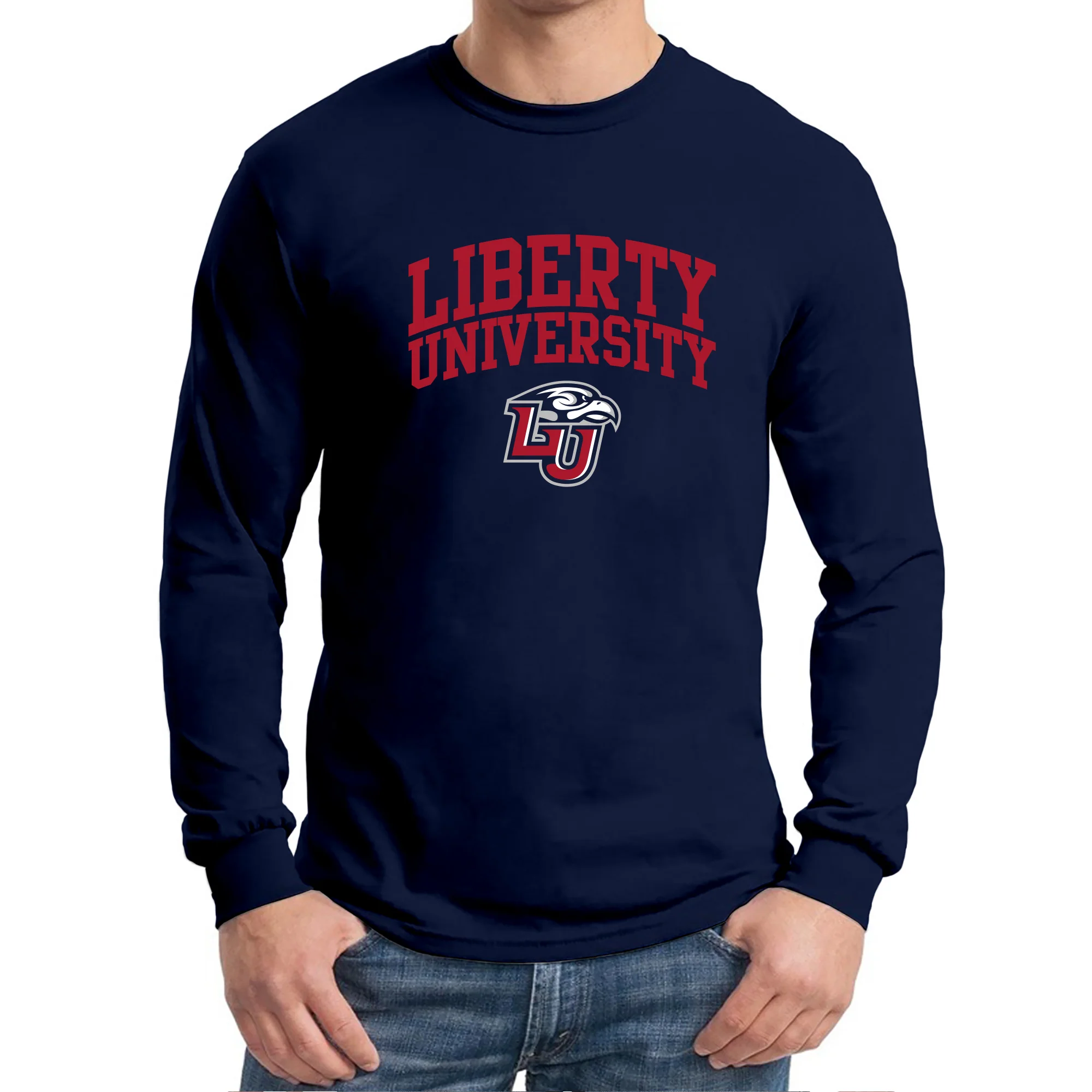 Liberty University Flames Arch Logo Long Sleeve T Shirt - Navy - Image 3