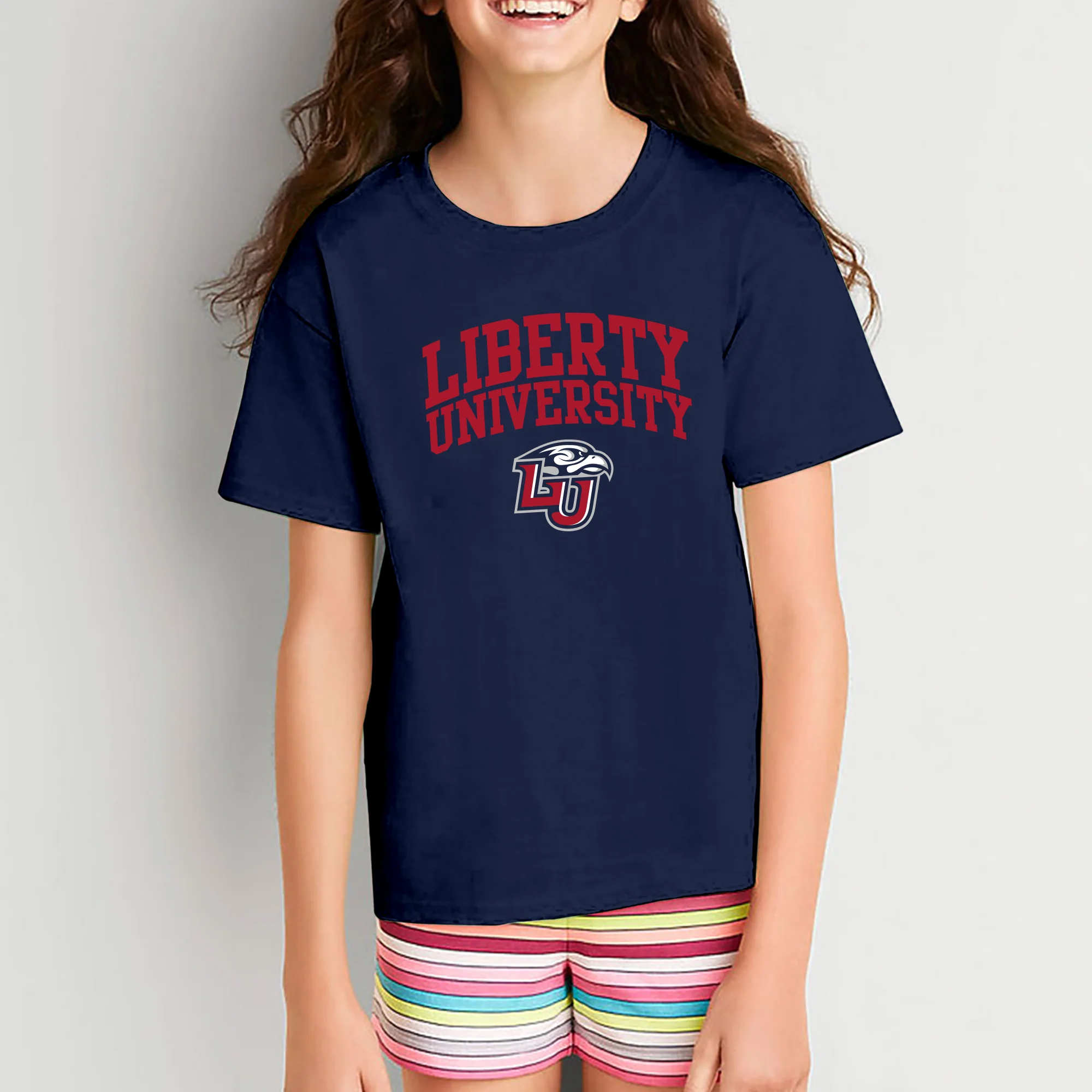 Liberty University Flames Arch Logo Youth T Shirt - Navy - Image 4