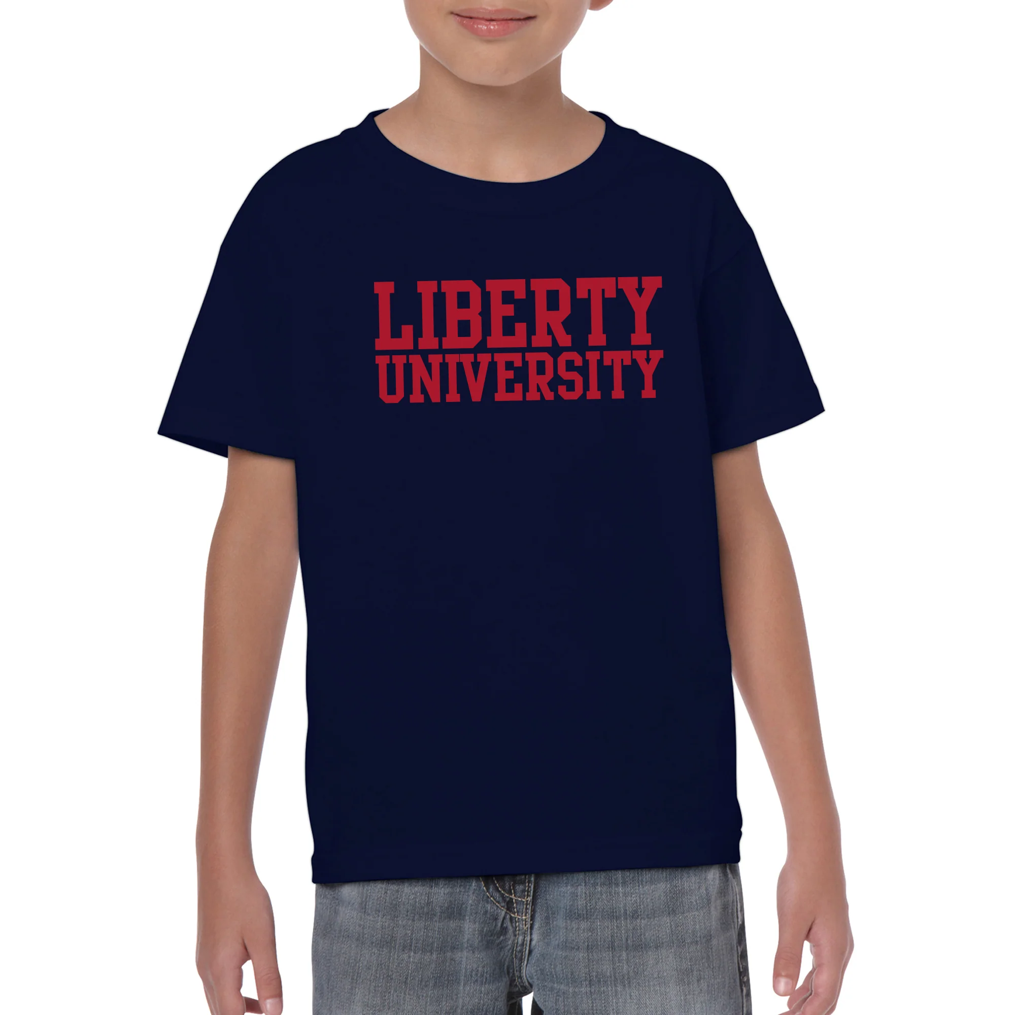 Liberty University Flames Basic Block Youth T Shirt - Navy - Image 3