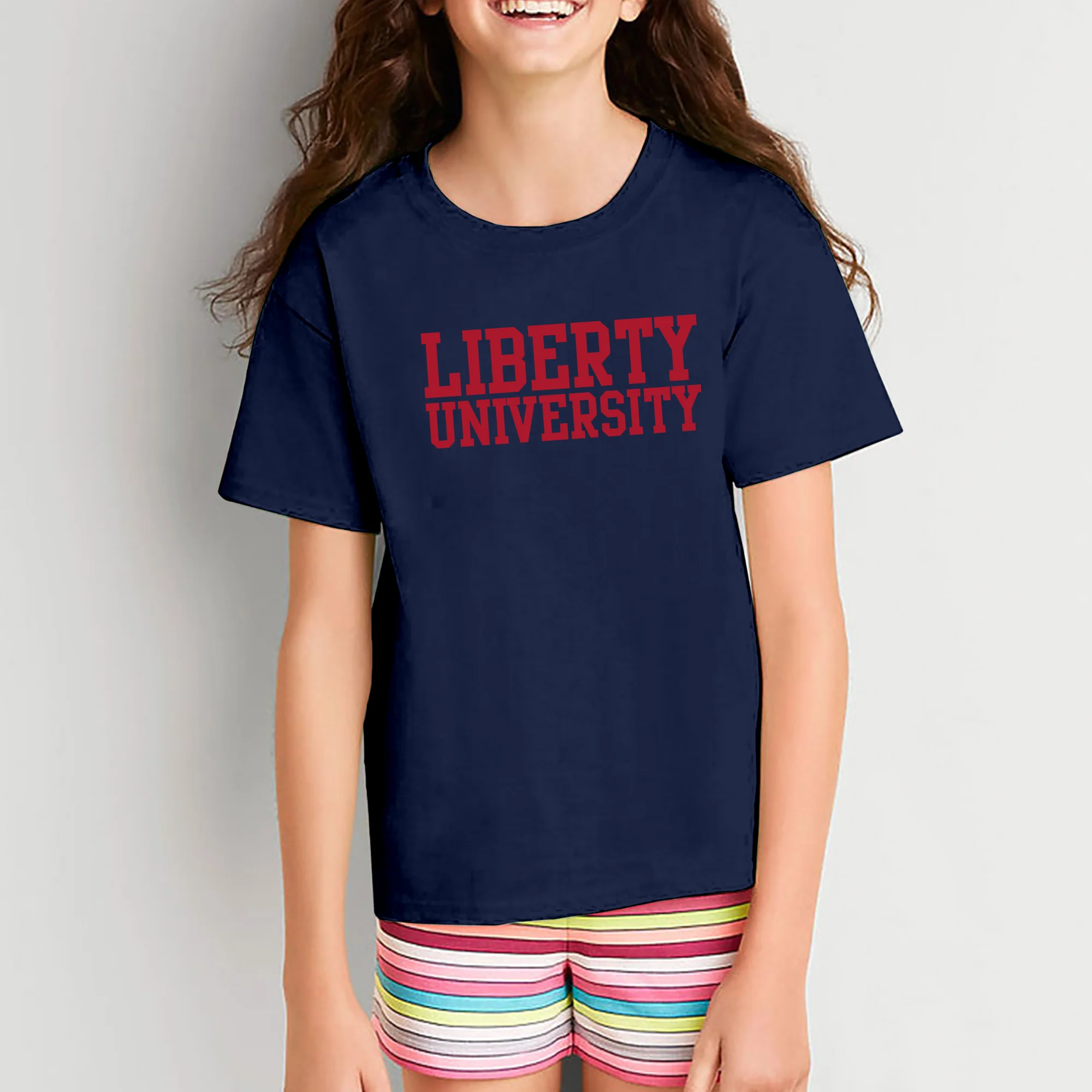 Liberty University Flames Basic Block Youth T Shirt - Navy - Image 4