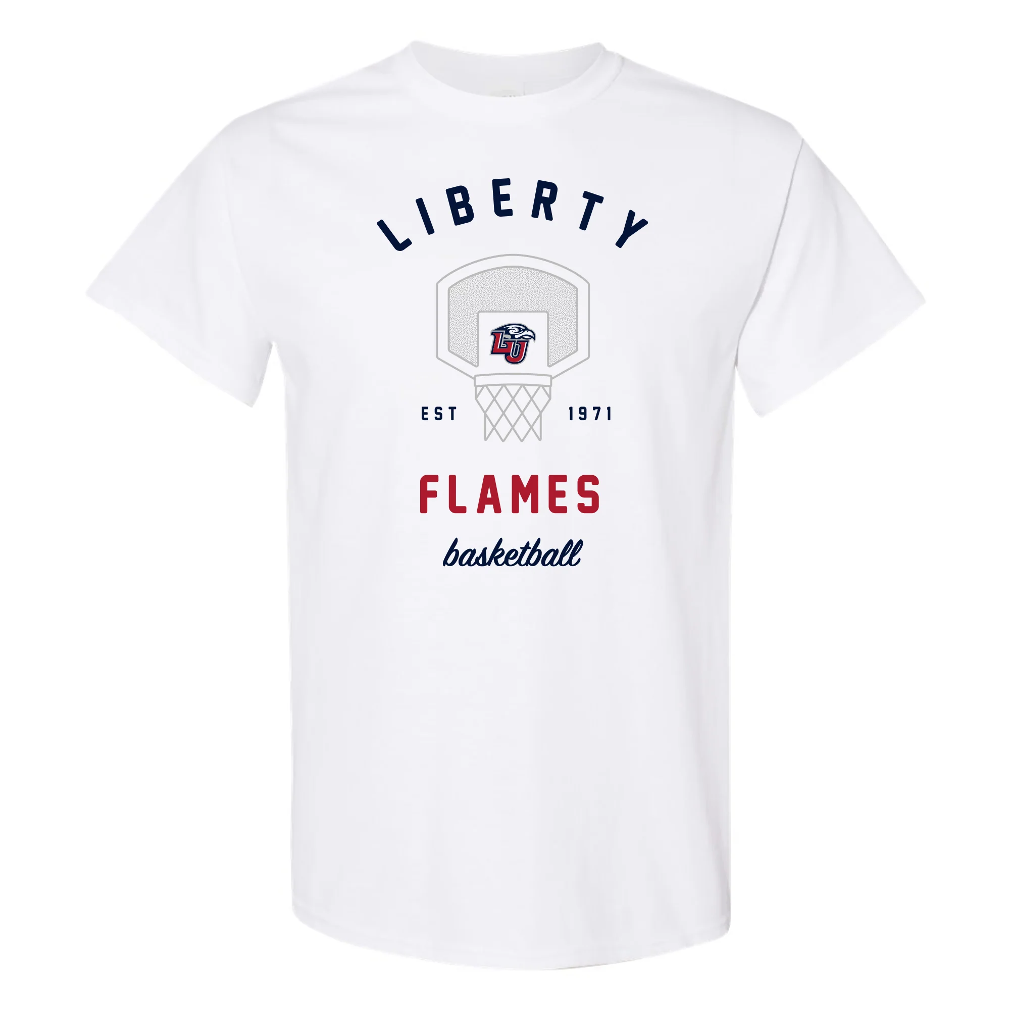 Liberty University Flames Basketball Net T Shirt - White