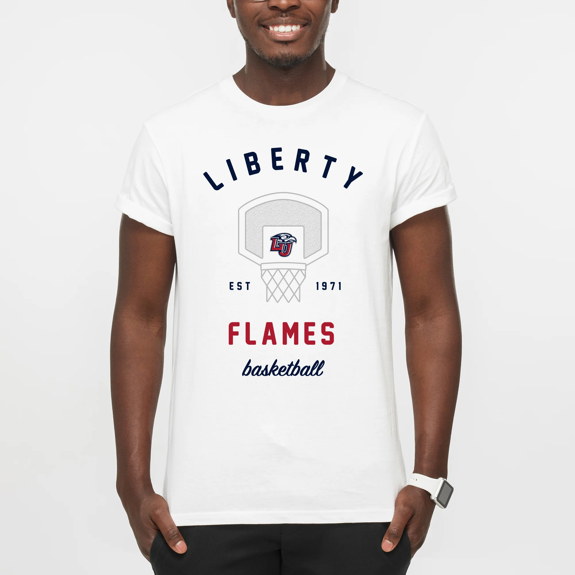 Liberty University Flames Basketball Net T Shirt - White - Image 3