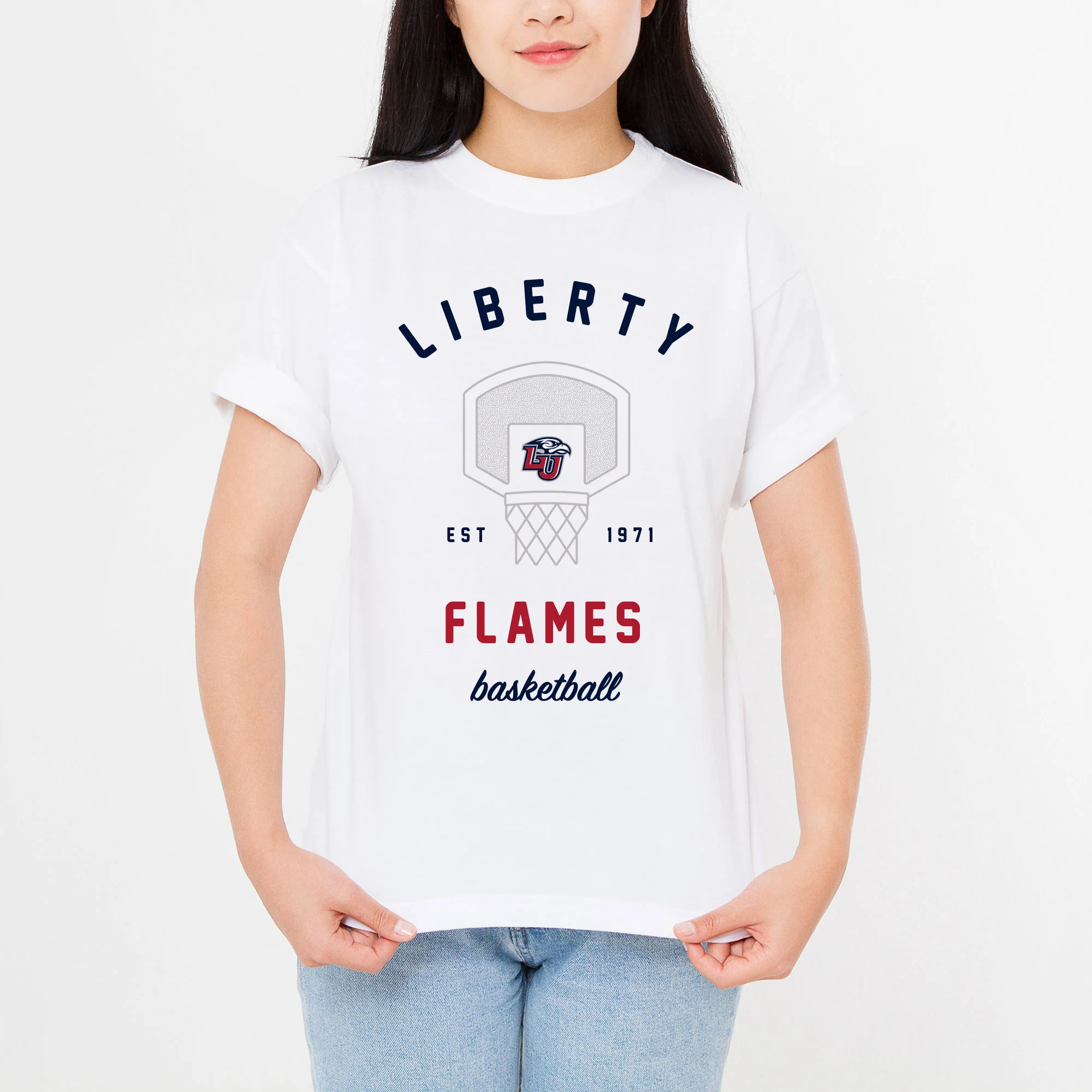 Liberty University Flames Basketball Net T Shirt - White - Image 4