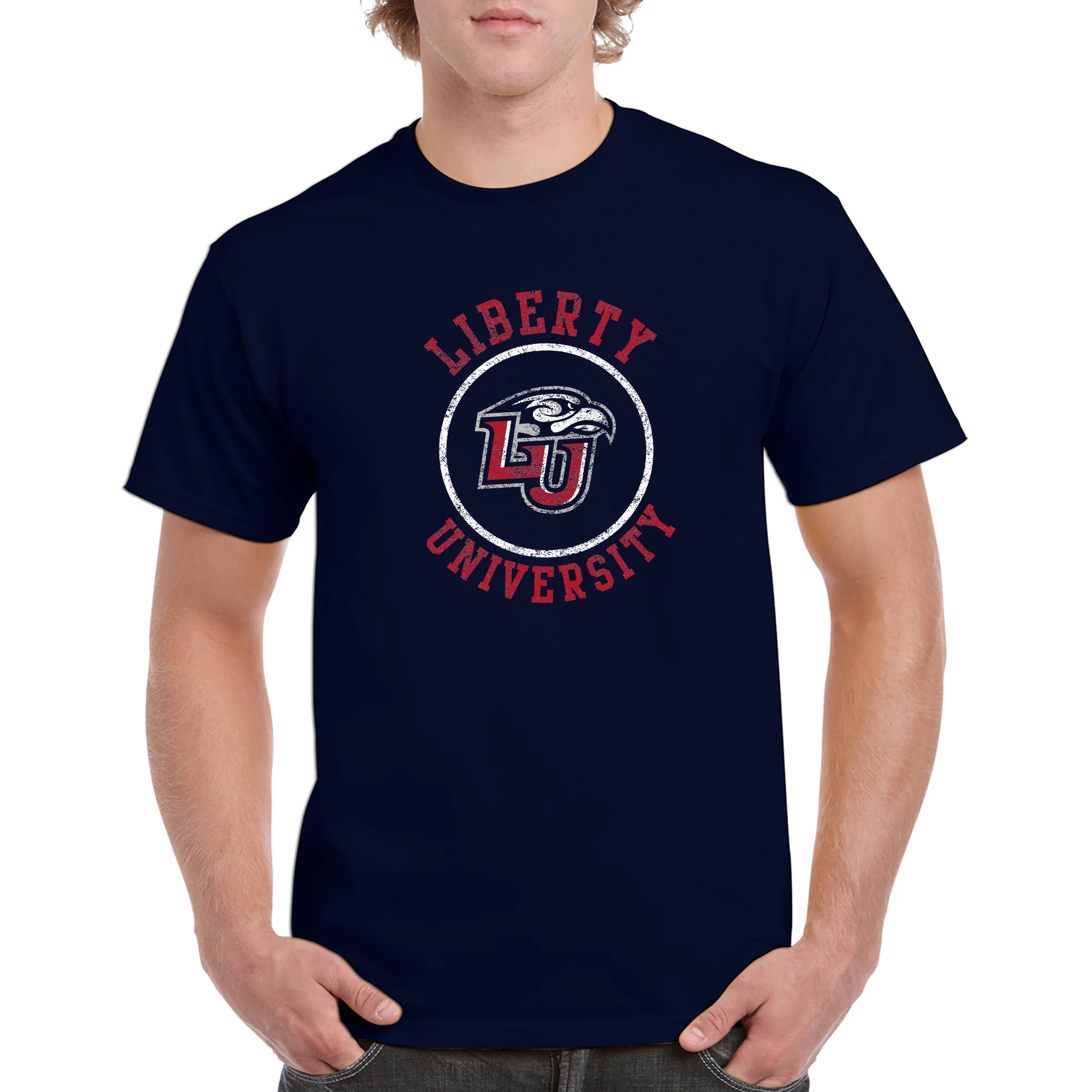 Liberty University Flames Distressed Circle Logo T Shirt - Navy - Image 3