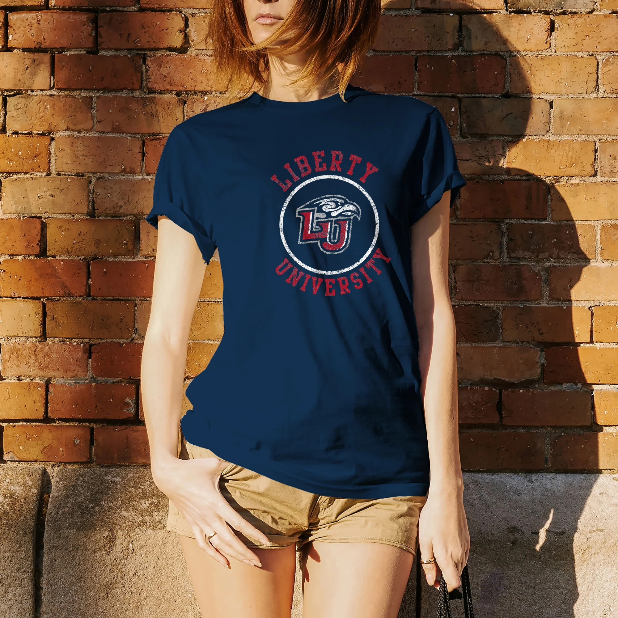 Liberty University Flames Distressed Circle Logo T Shirt - Navy - Image 4