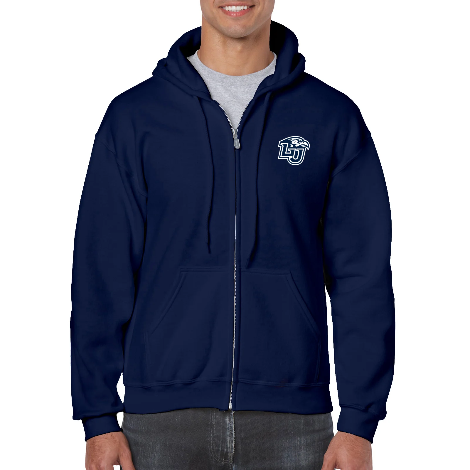 Liberty University Flames Primary Logo Full Zip Hoodie - Navy - Image 3