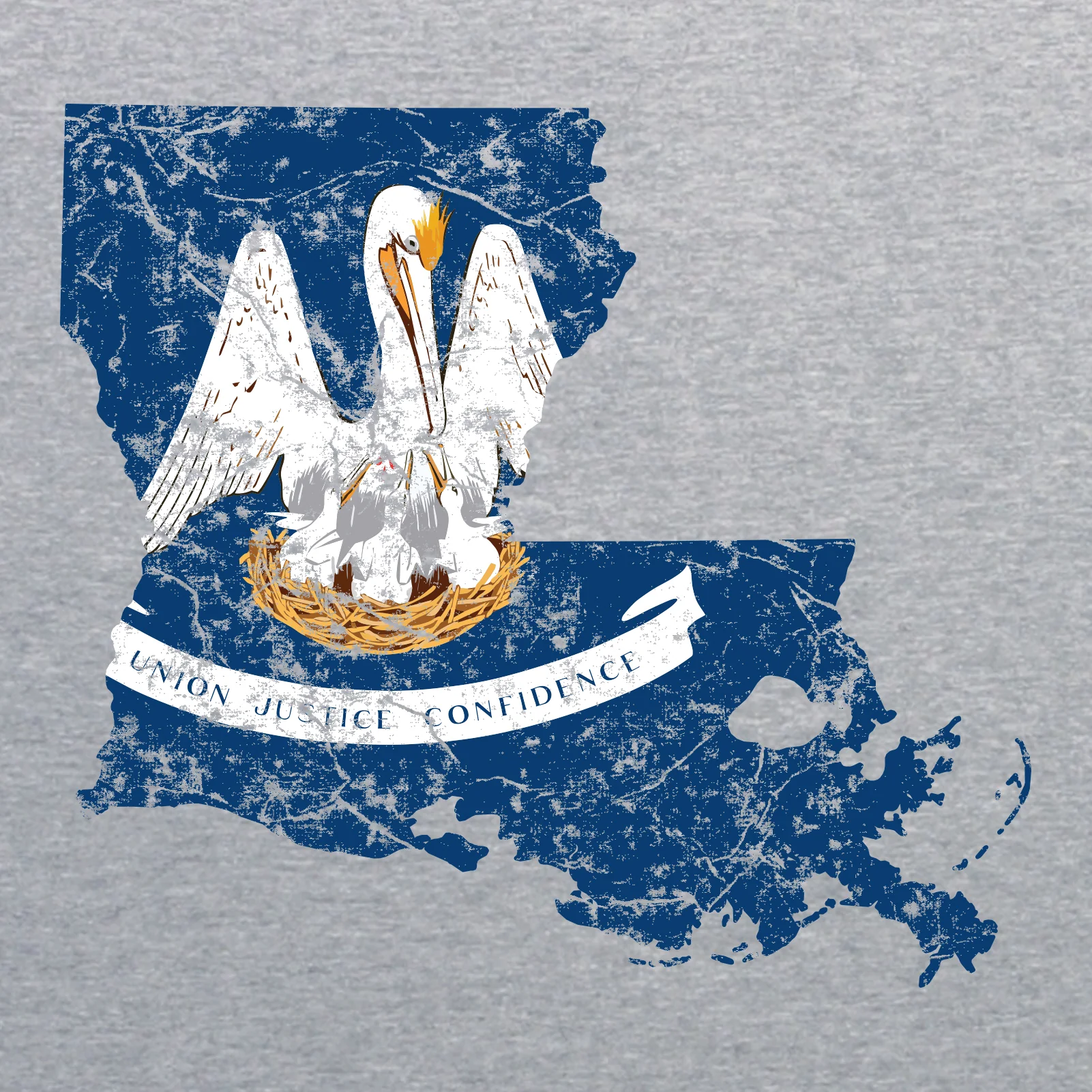 Louisiana Distressed State Flag Outline NLA T-Shirt - Heather Grey - Image 2
