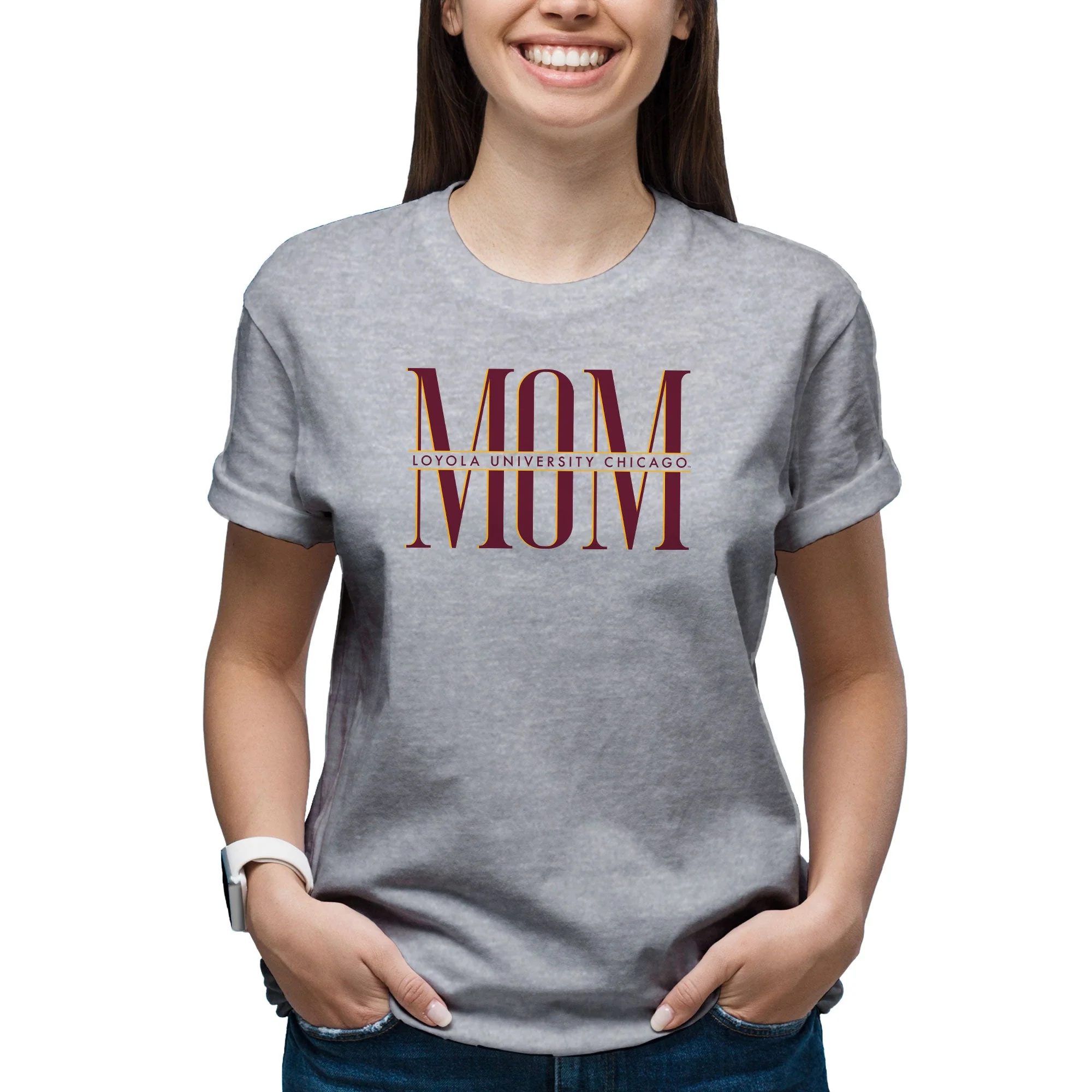 Loyola Chicago Classic Mom T-Shirt - Sport Grey - Image 4