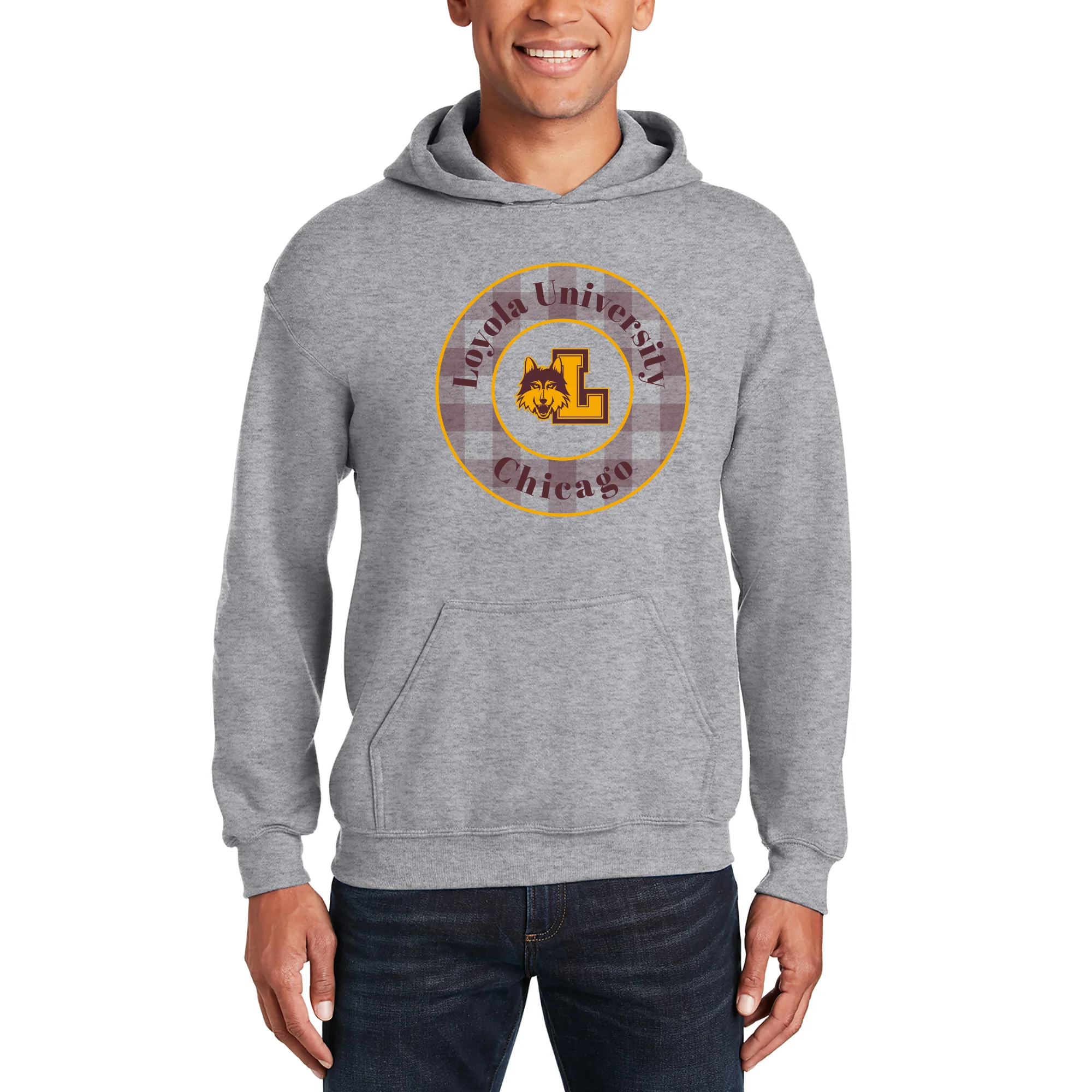 Loyola Chicago Plaid Circle Hoodie - Sport Grey - Image 3