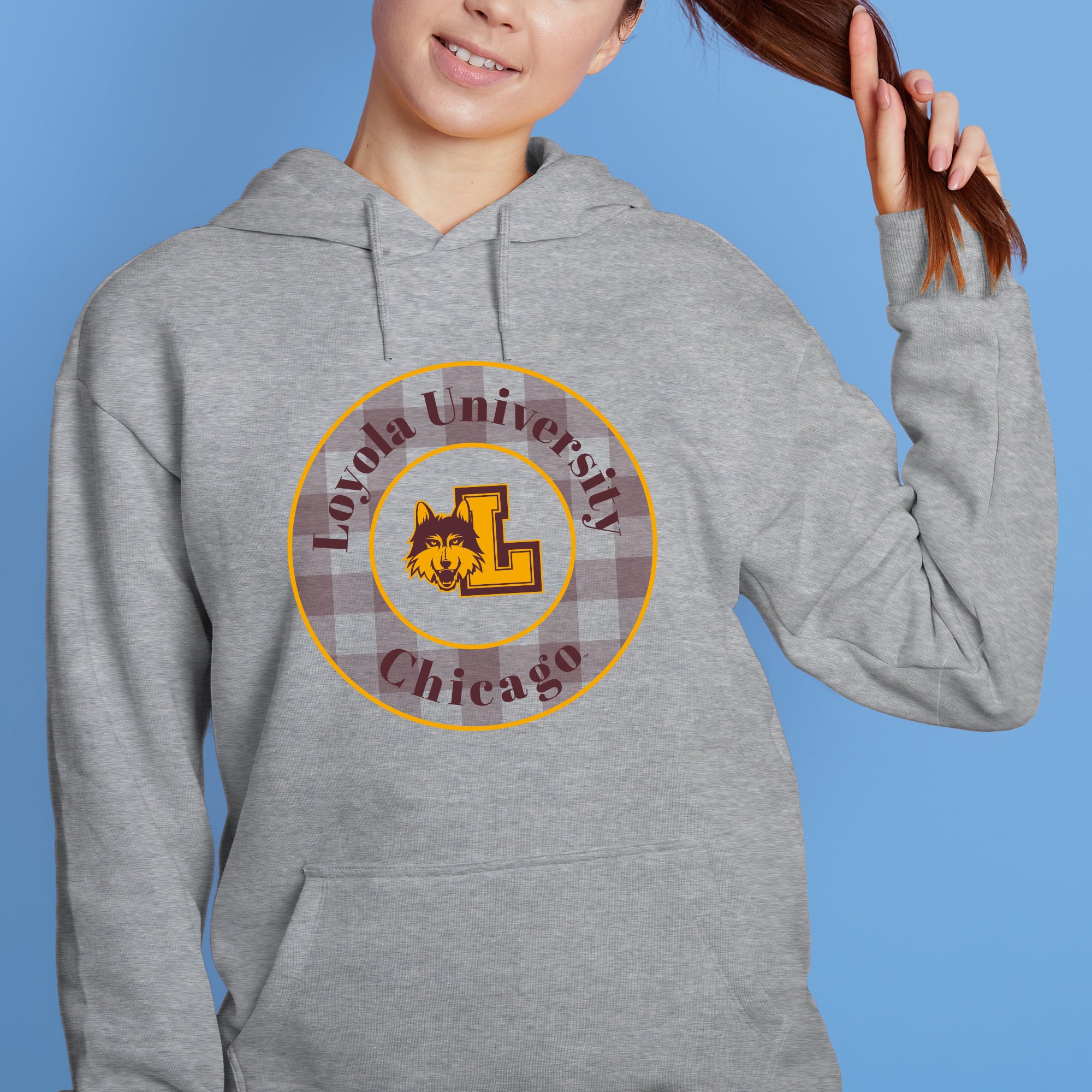 Loyola Chicago Plaid Circle Hoodie - Sport Grey - Image 4