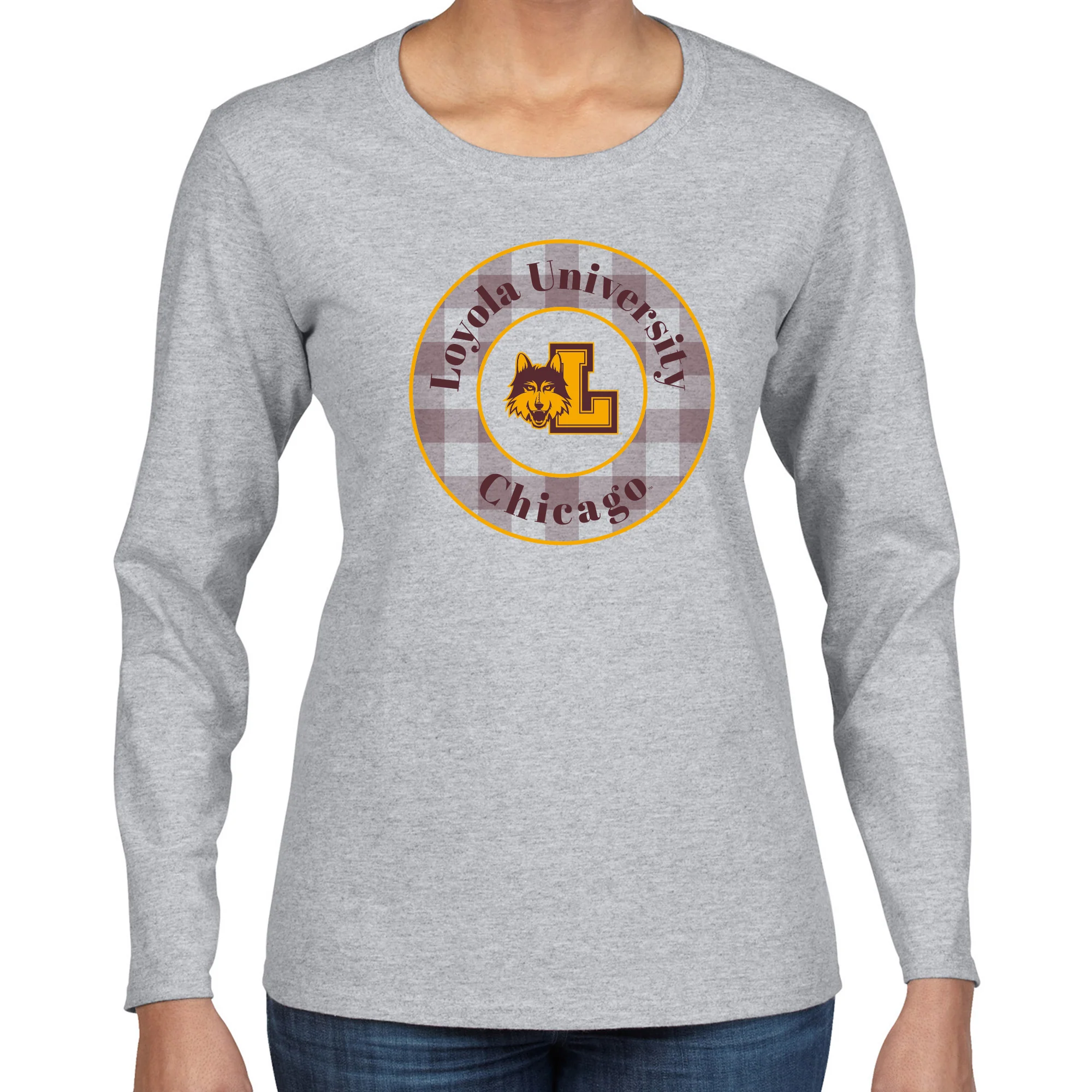 Loyola Chicago Plaid Circle Women's Long Sleeve - Sport Grey - Image 3