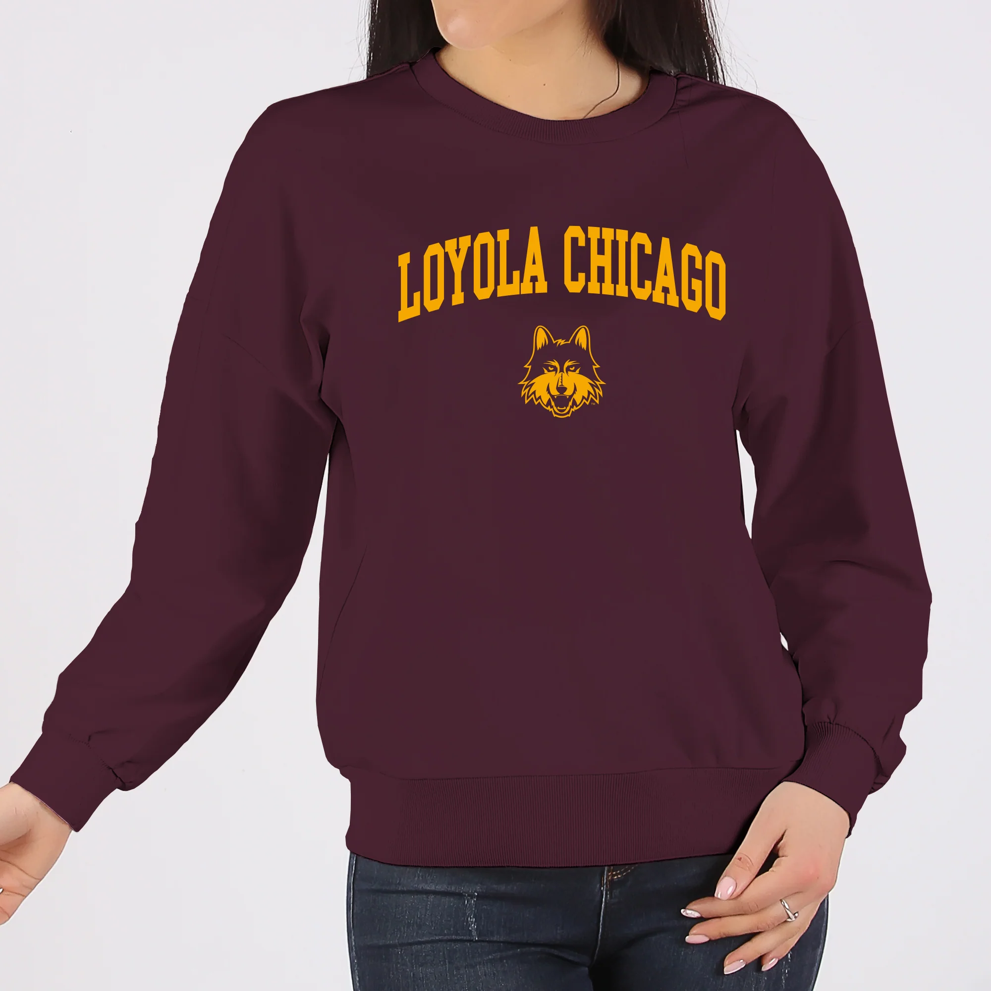 Loyola Chicago Ramblers Arch Logo Crewneck Sweatshirt - Maroon - Image 4