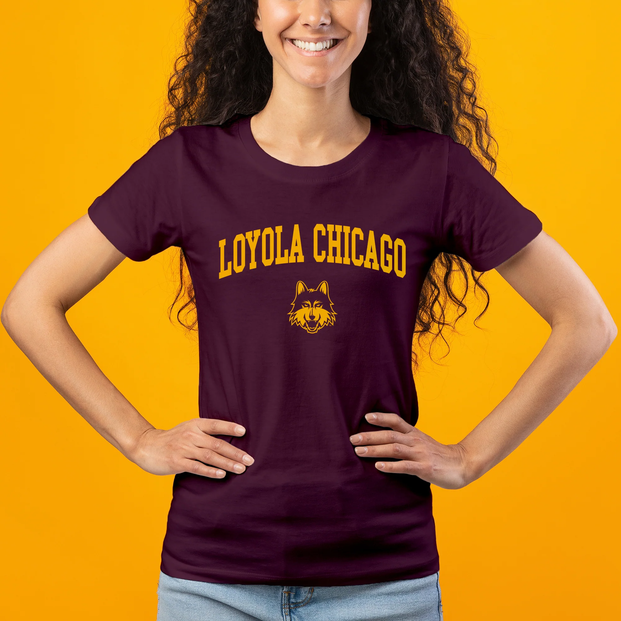Loyola Chicago Ramblers Arch Logo Women's T Shirt - Maroon - Image 3