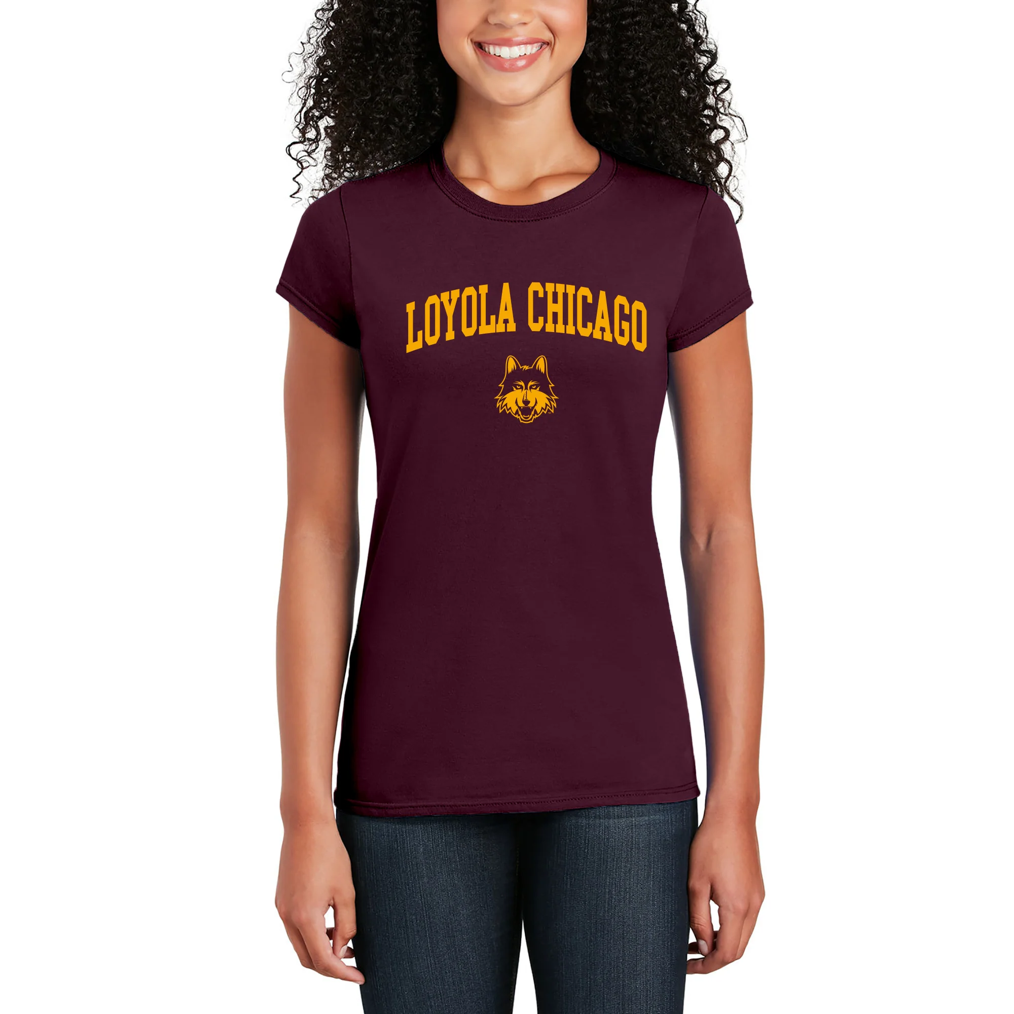Loyola Chicago Ramblers Arch Logo Women's T Shirt - Maroon - Image 4
