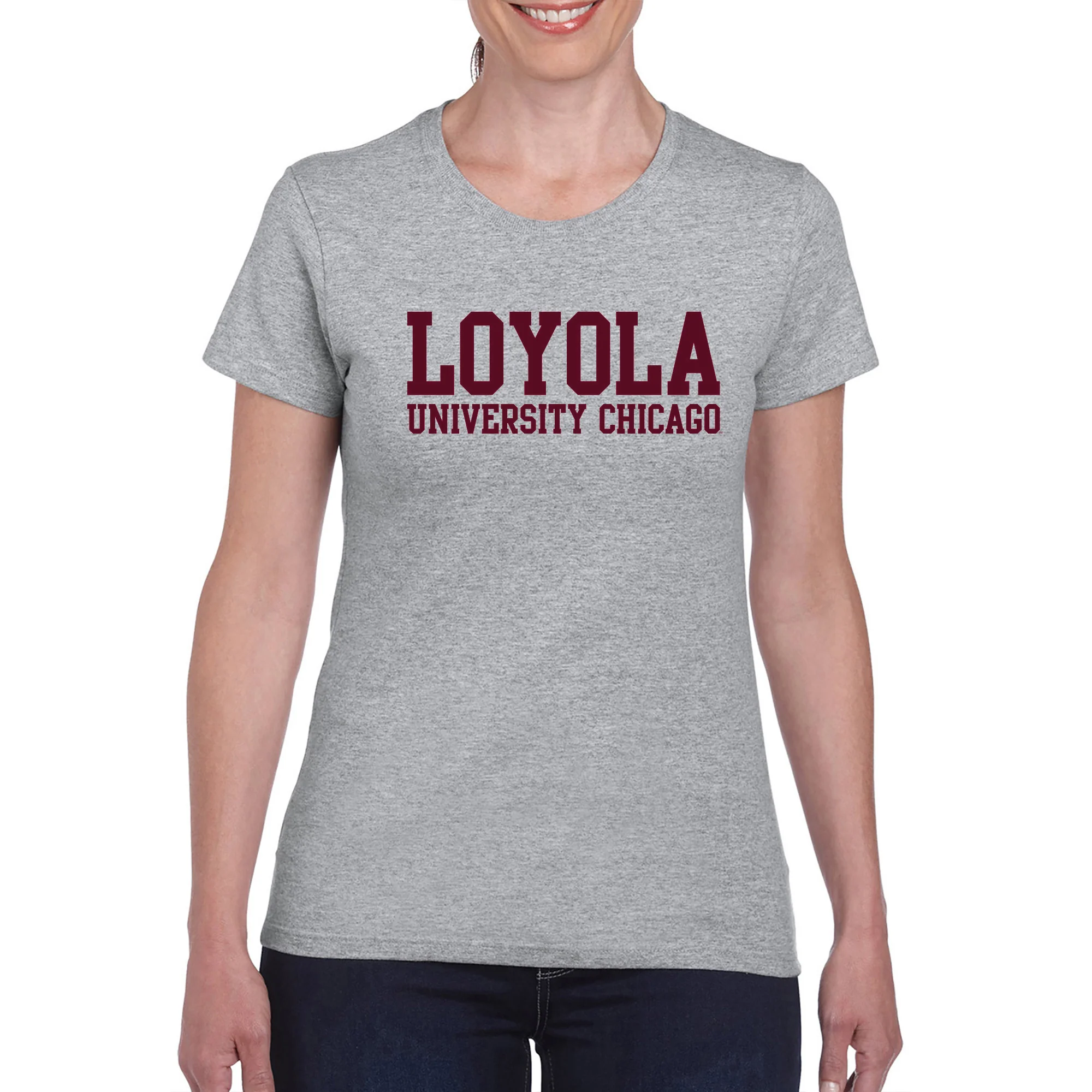 Loyola Chicago Ramblers Basic Block Women's T Shirt - Sport Grey - Image 4