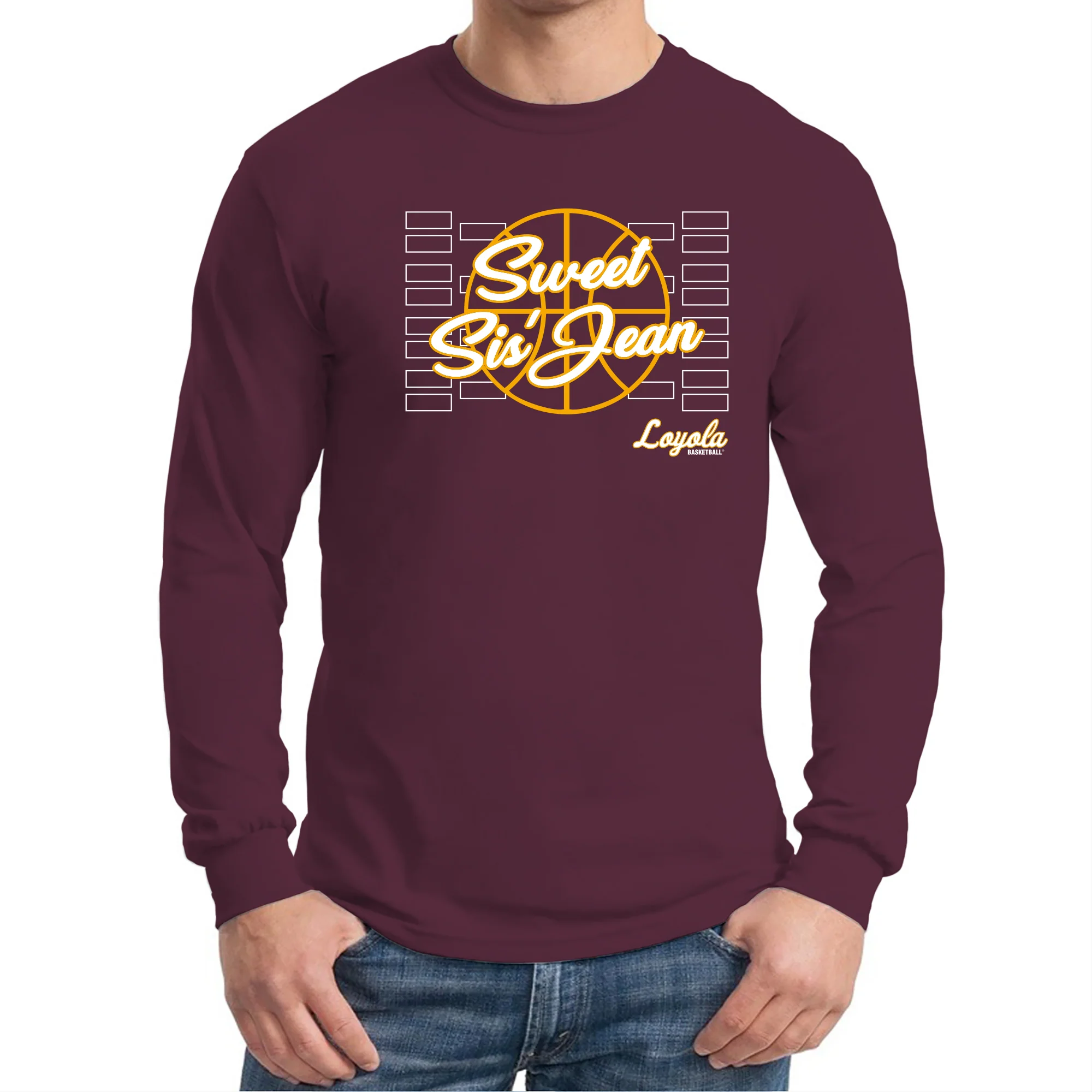 Loyola Chicago Ramblers Sweet Sis Jean Cotton Long Sleeve T Shirt - Maroon - Image 3